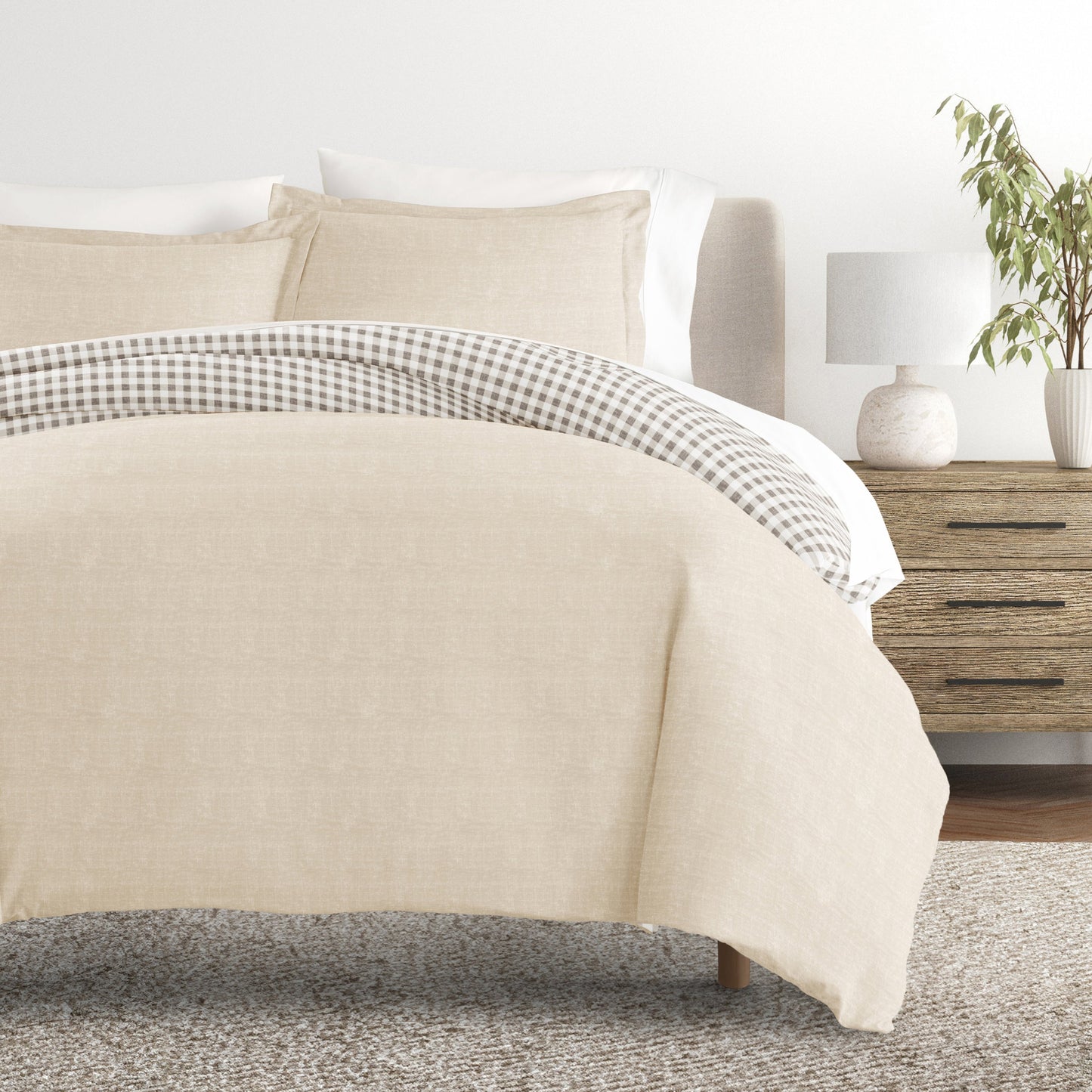 Gingham Check Patterned Reversible Duvet Cover Set