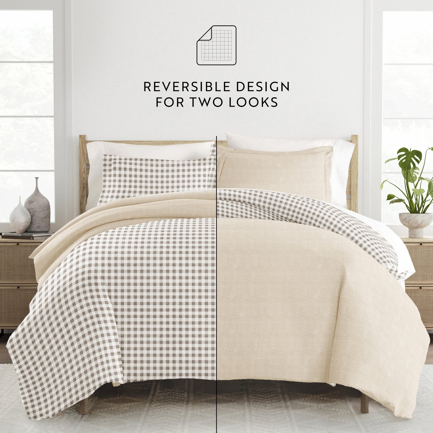 Gingham Check Patterned Reversible Duvet Cover Set
