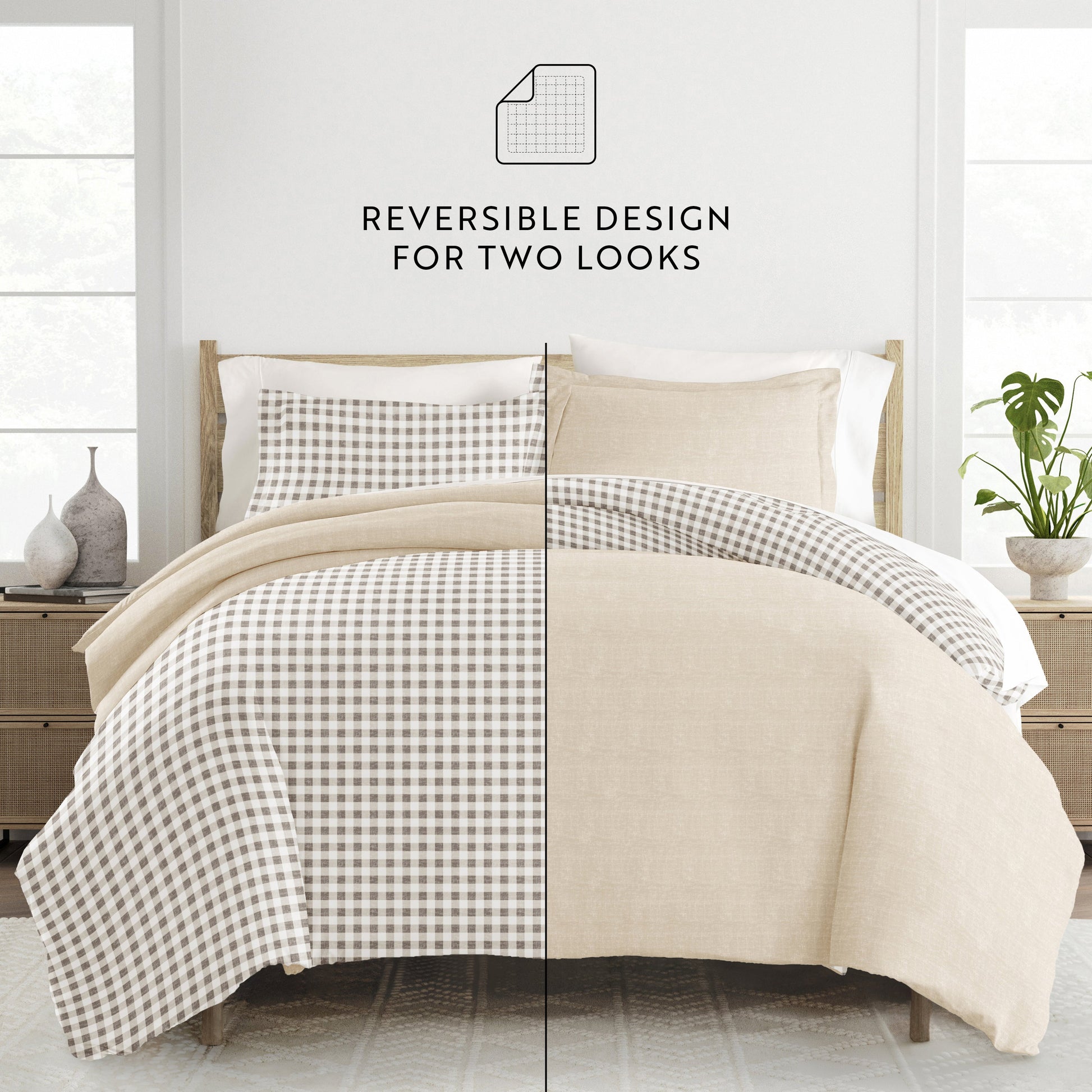 Gingham Check Patterned Reversible Duvet Cover Set