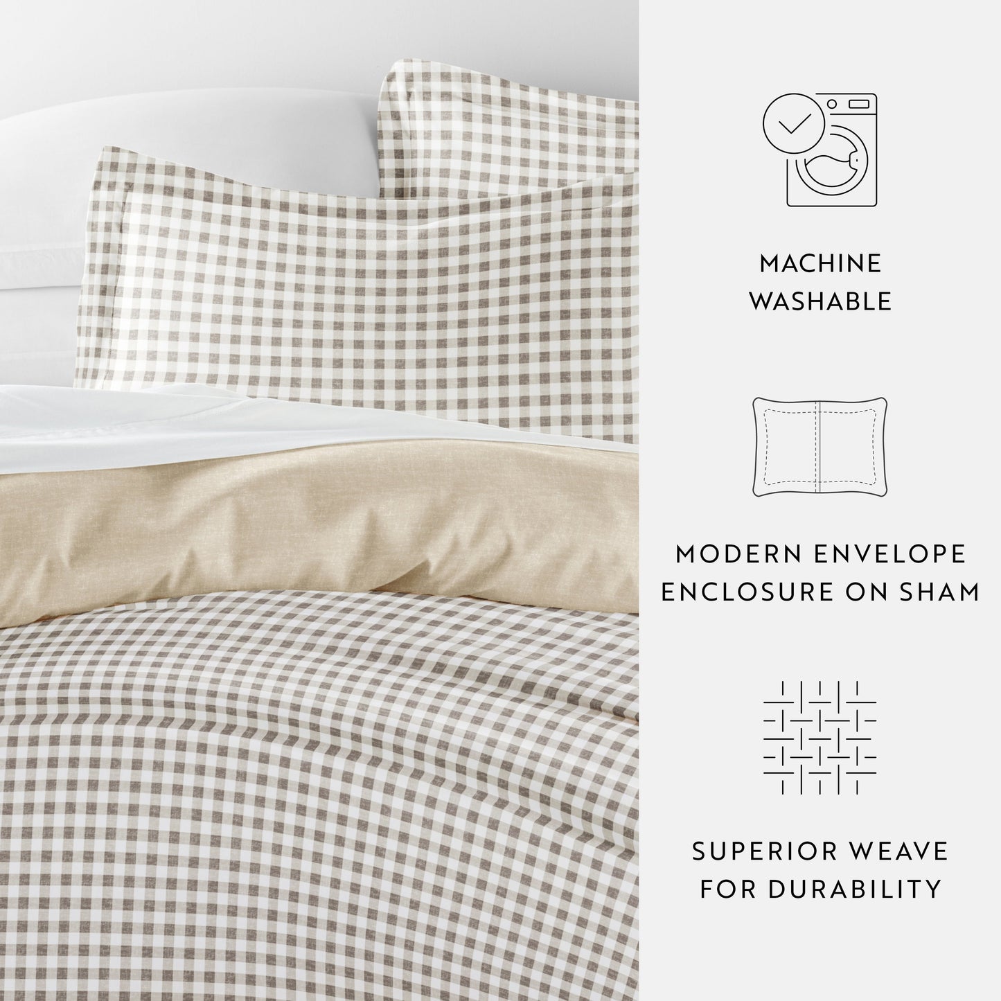 Gingham Check Patterned Reversible Duvet Cover Set