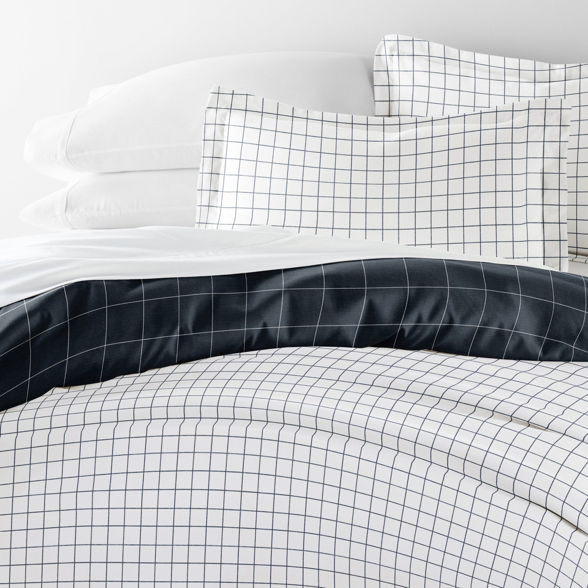 Rustic Windowpane Patterned Reversible Duvet Cover Set