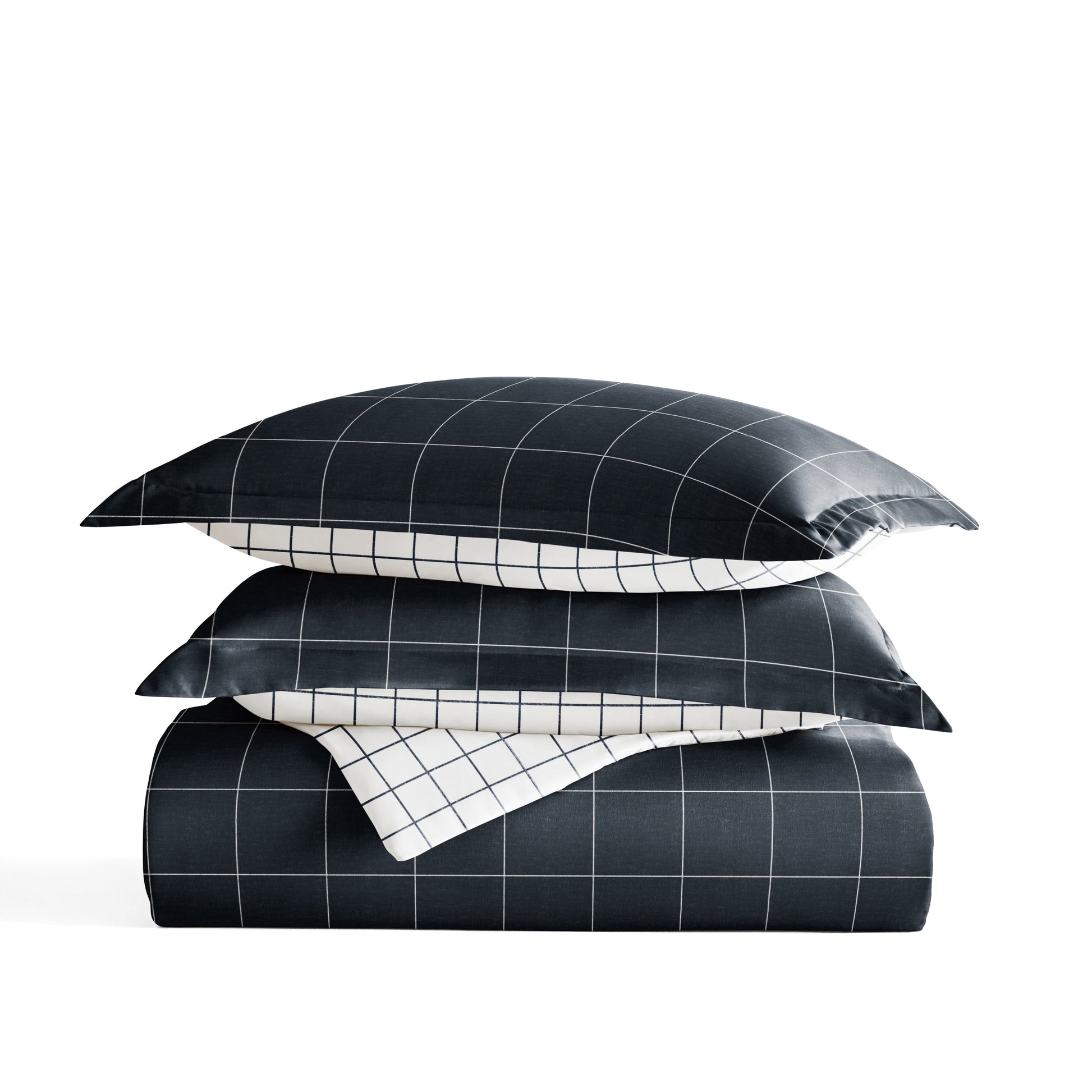 Rustic Windowpane Patterned Reversible Duvet Cover Set