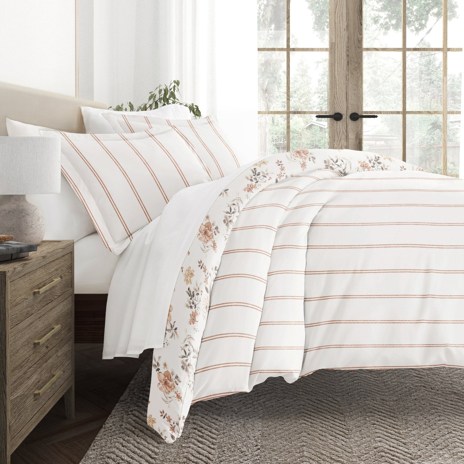 Sunset Garden Patterned Reversible Duvet Cover Set