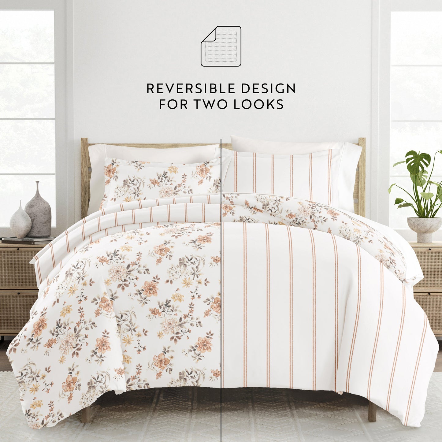 Sunset Garden Patterned Reversible Duvet Cover Set