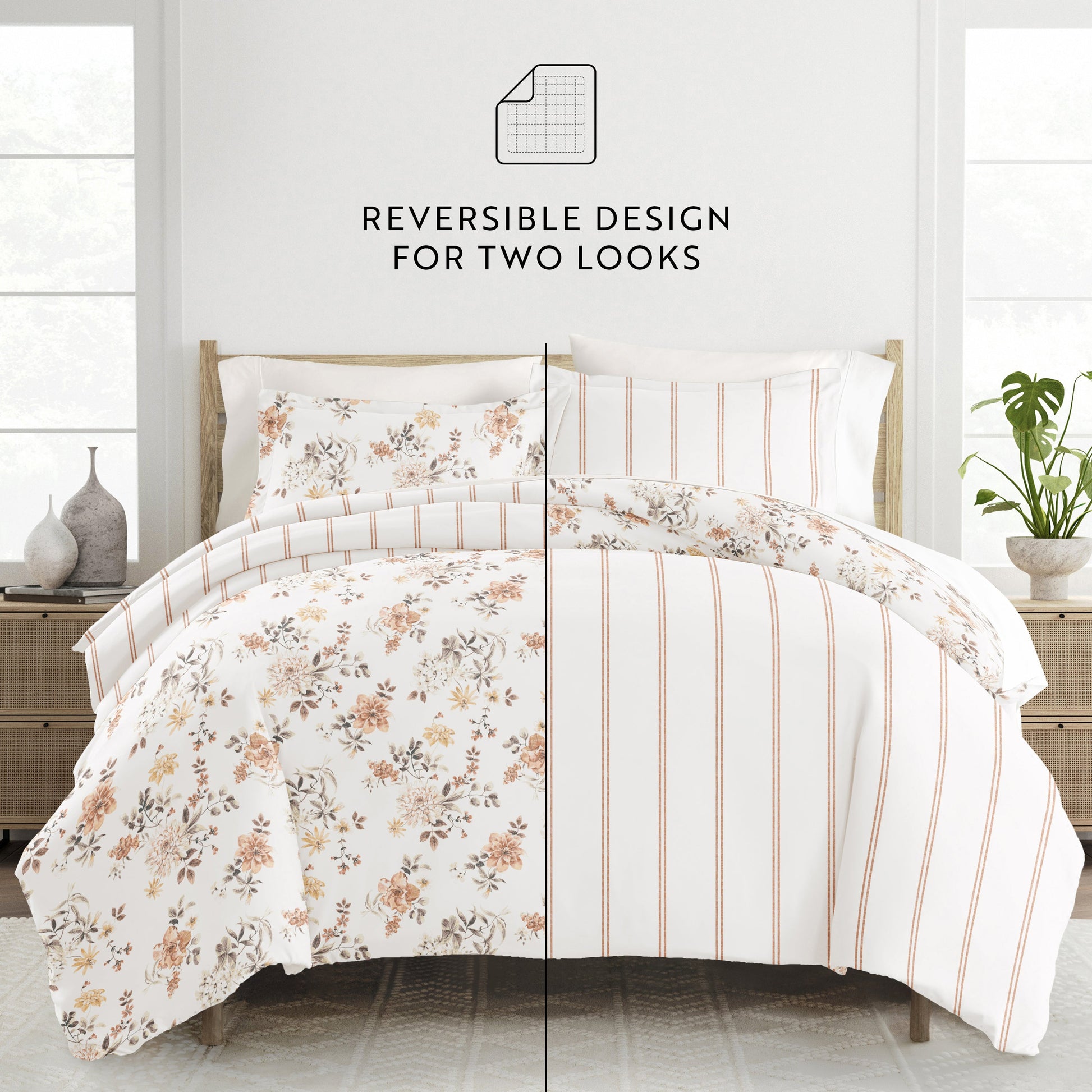 Sunset Garden Patterned Reversible Duvet Cover Set