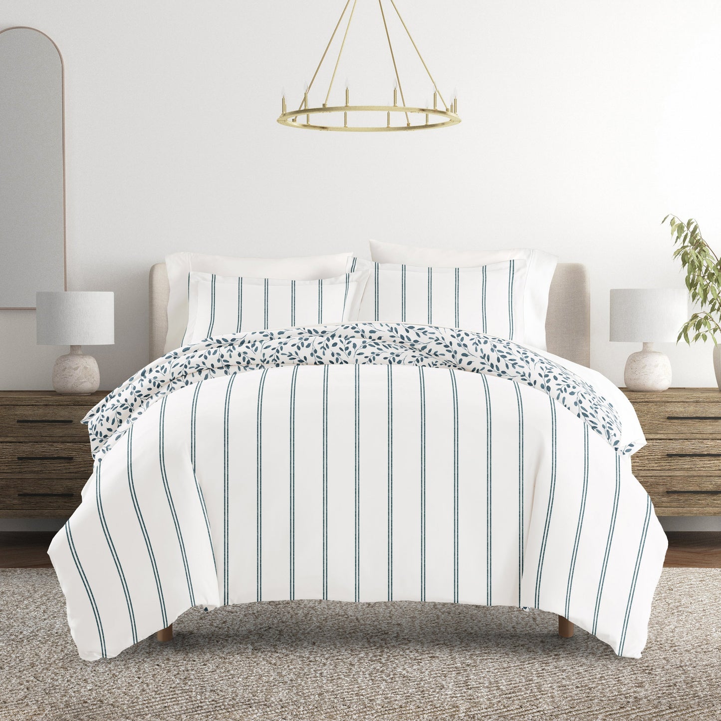 Watercolor Vines Patterned Reversible Duvet Cover Set