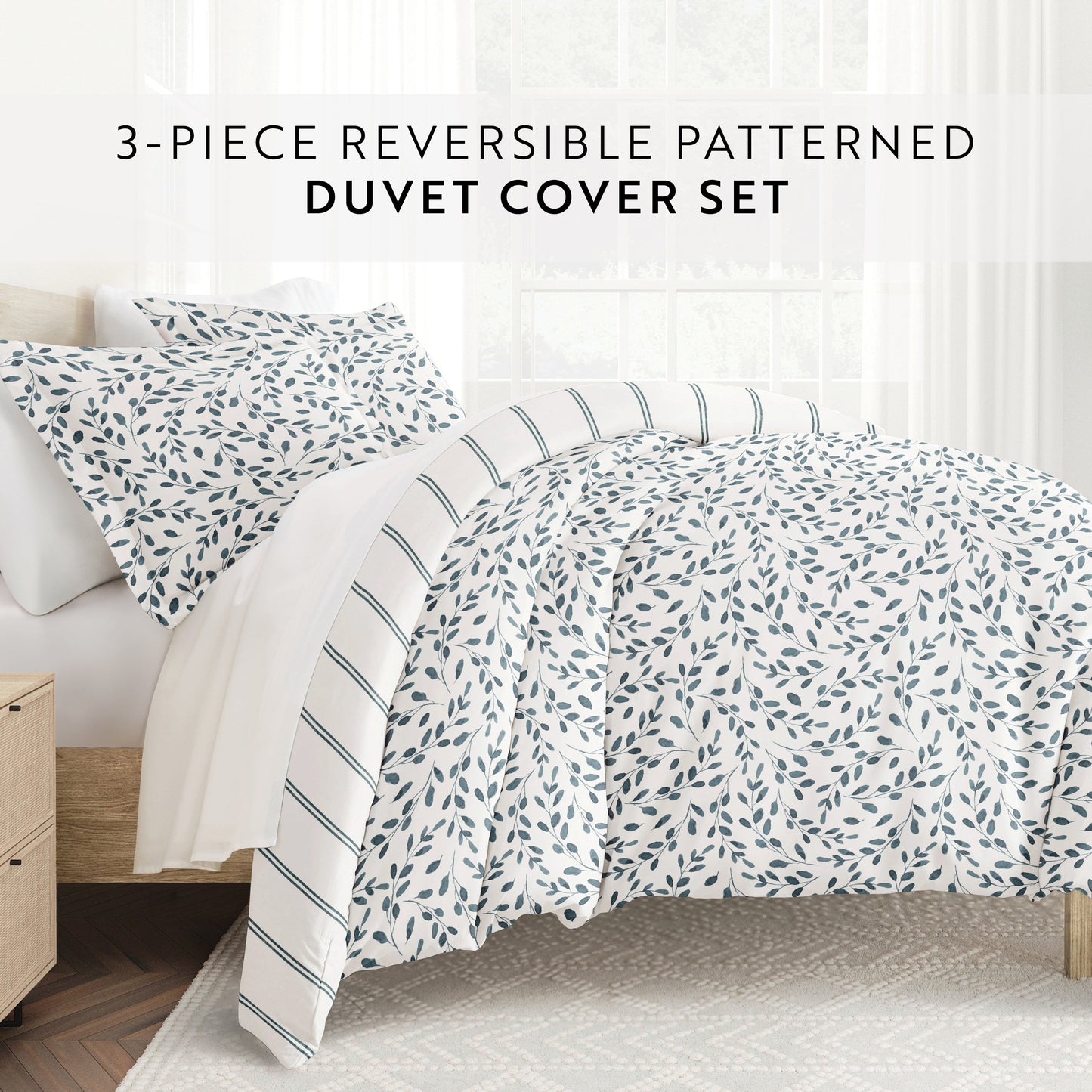 Watercolor Vines Patterned Reversible Duvet Cover Set