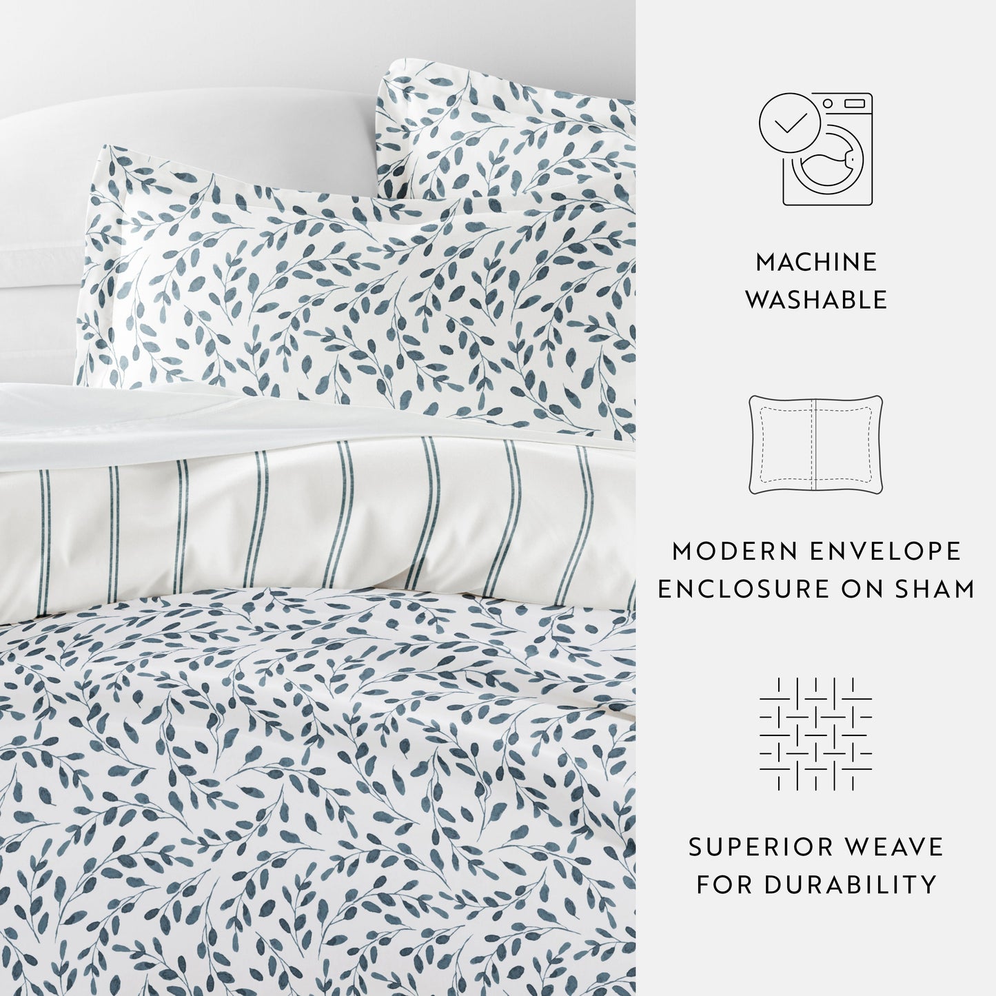 Watercolor Vines Patterned Reversible Duvet Cover Set