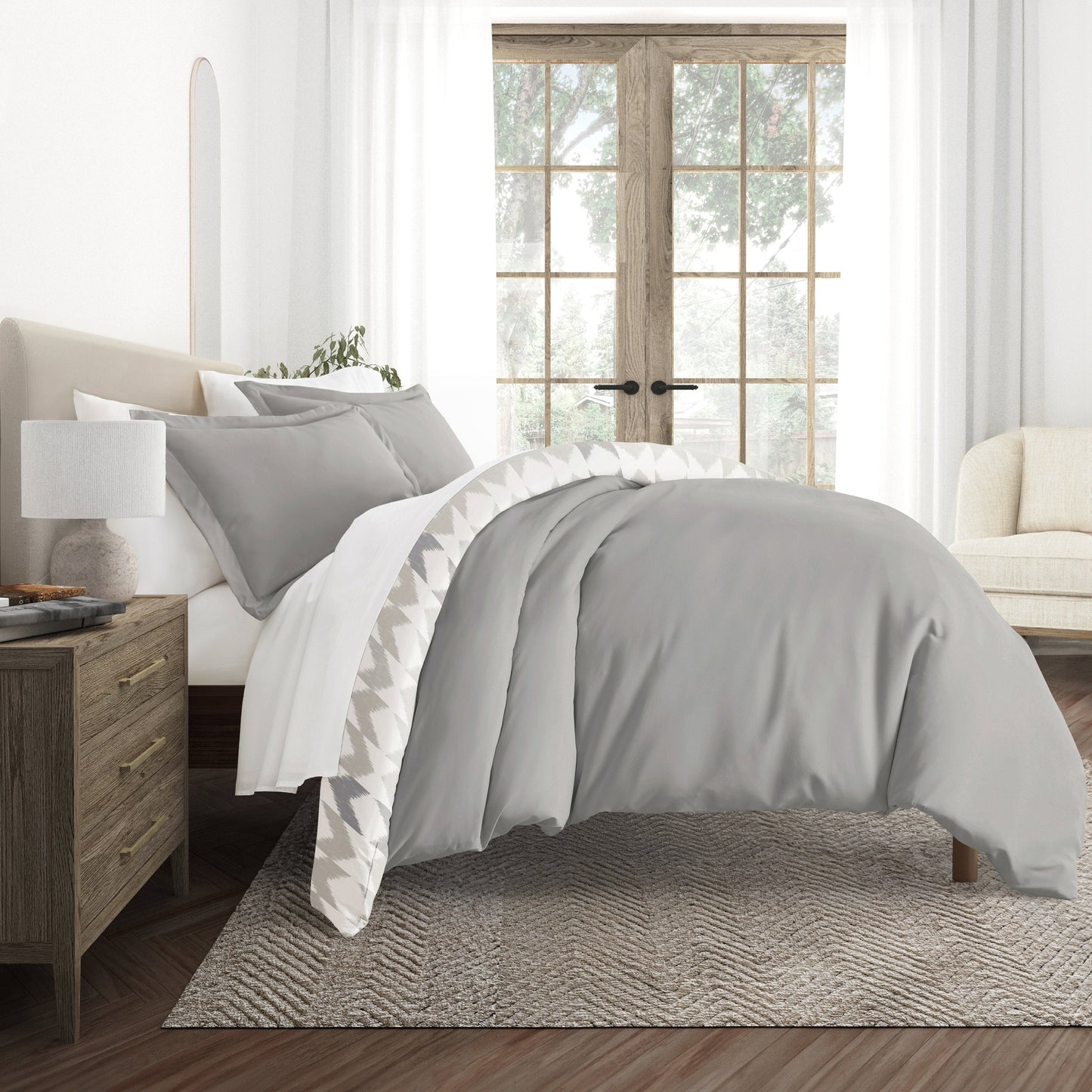 Chevron Sleep Patterned Reversible Duvet Cover Set
