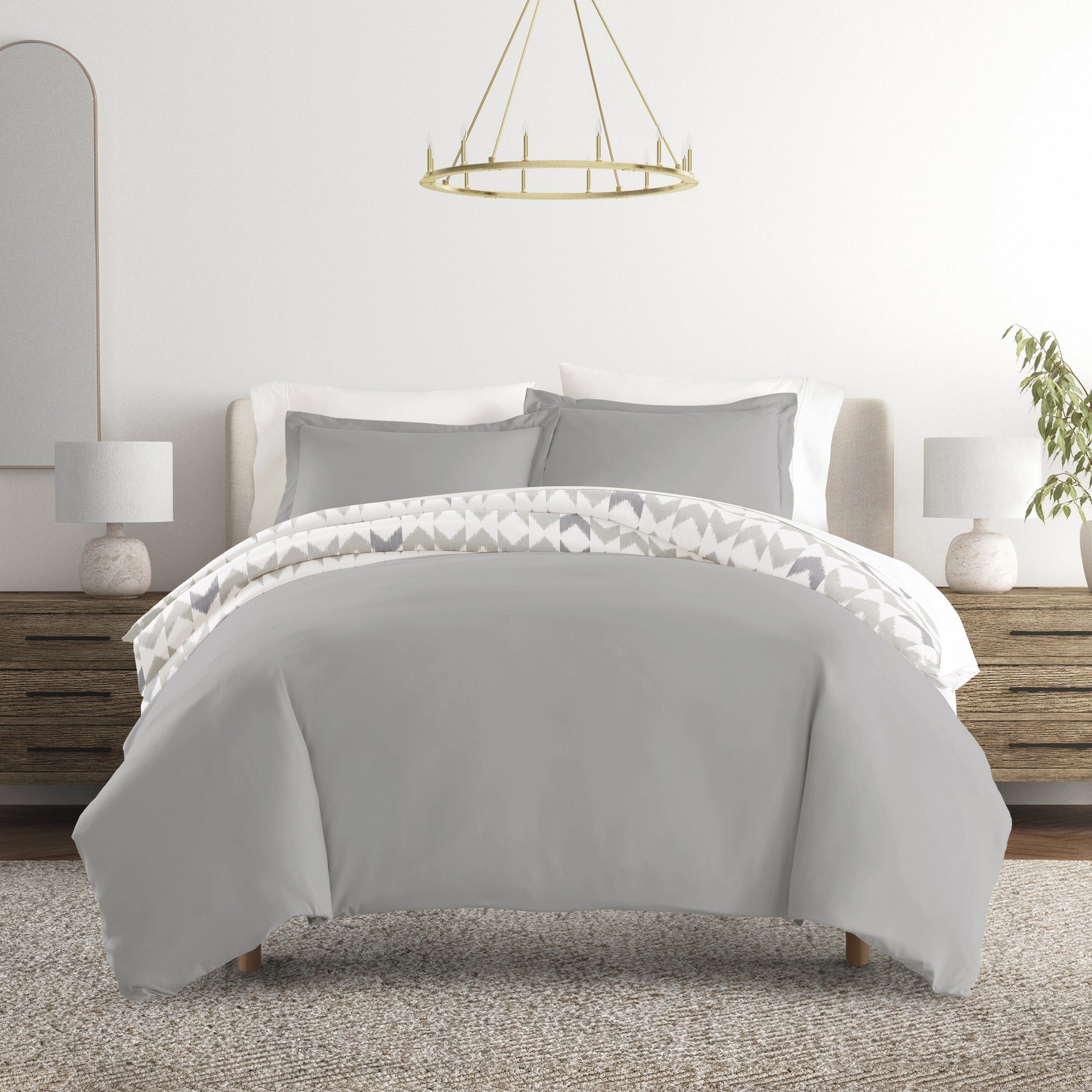 Chevron Sleep Patterned Reversible Duvet Cover Set