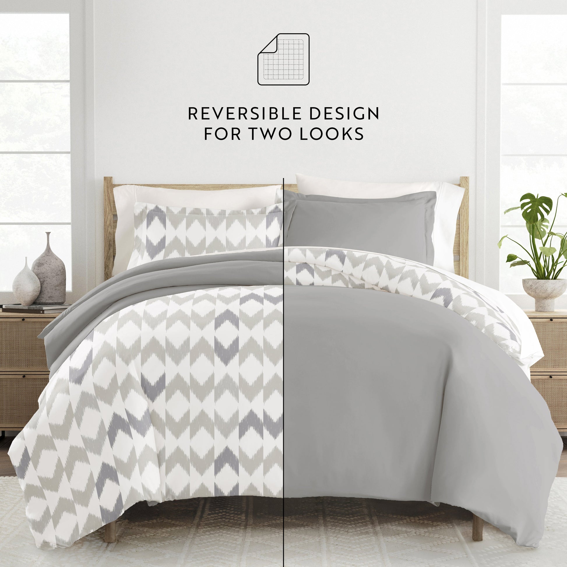 Chevron Sleep Patterned Reversible Duvet Cover Set