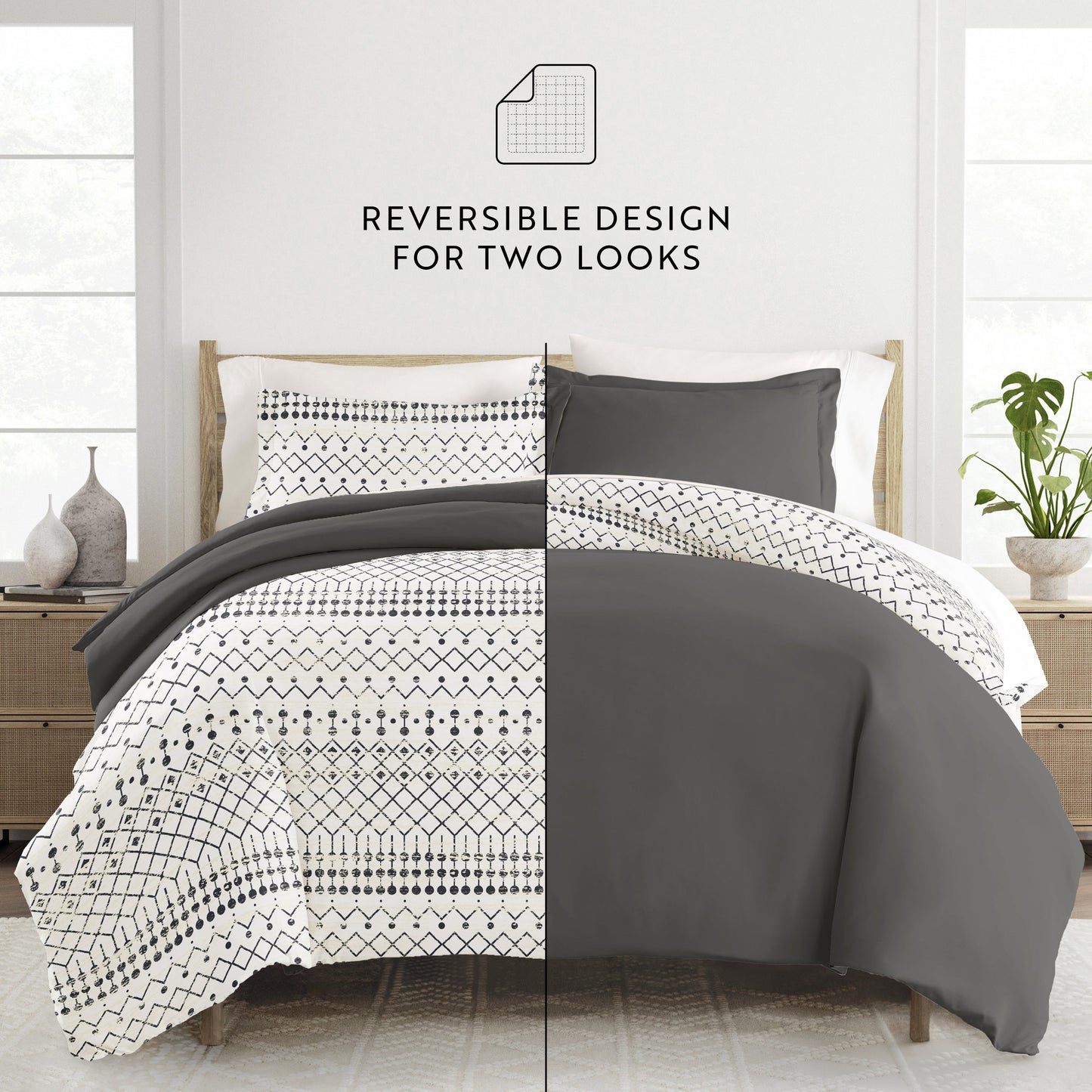 Etched Gate Patterned Reversible Duvet Cover Set