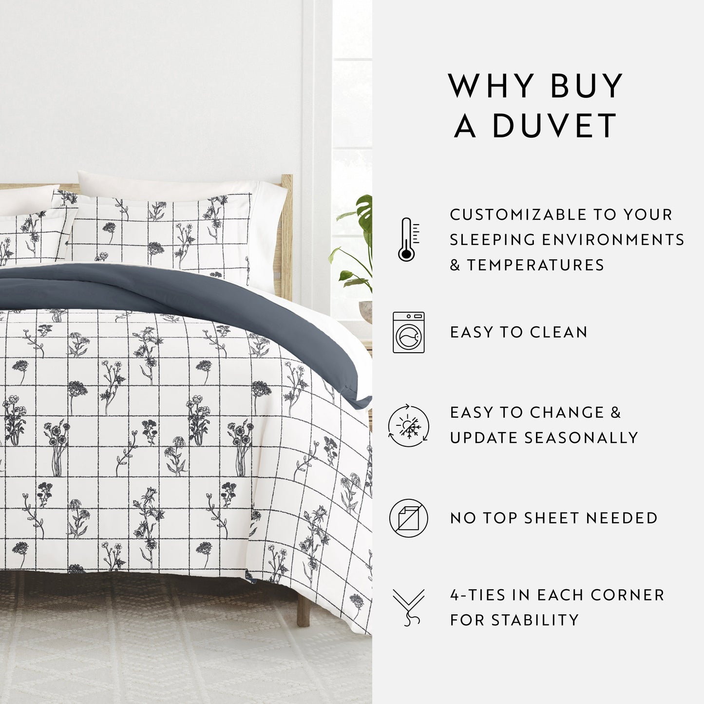 Flower Field Patterned Reversible Duvet Cover Set