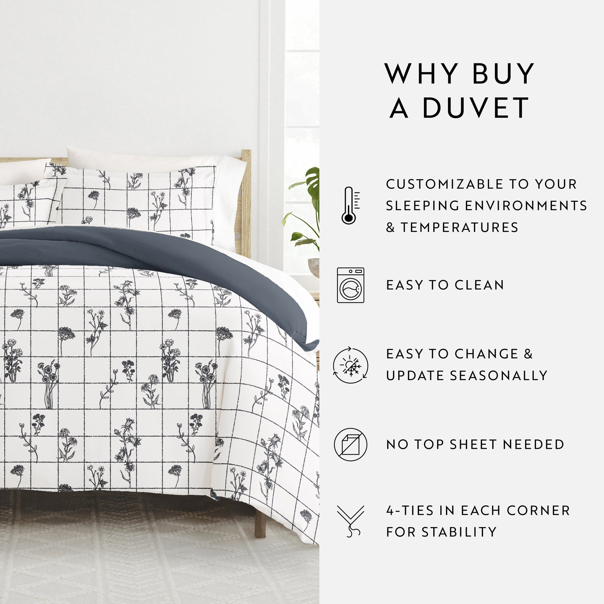 Flower Field Patterned Reversible Duvet Cover Set