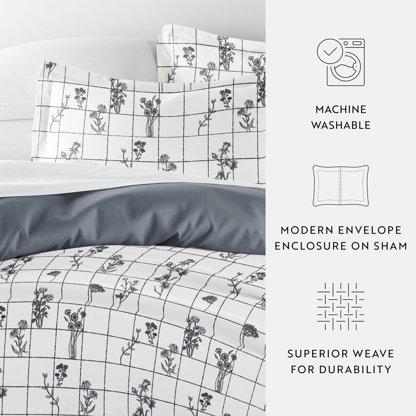 Flower Field Patterned Reversible Duvet Cover Set