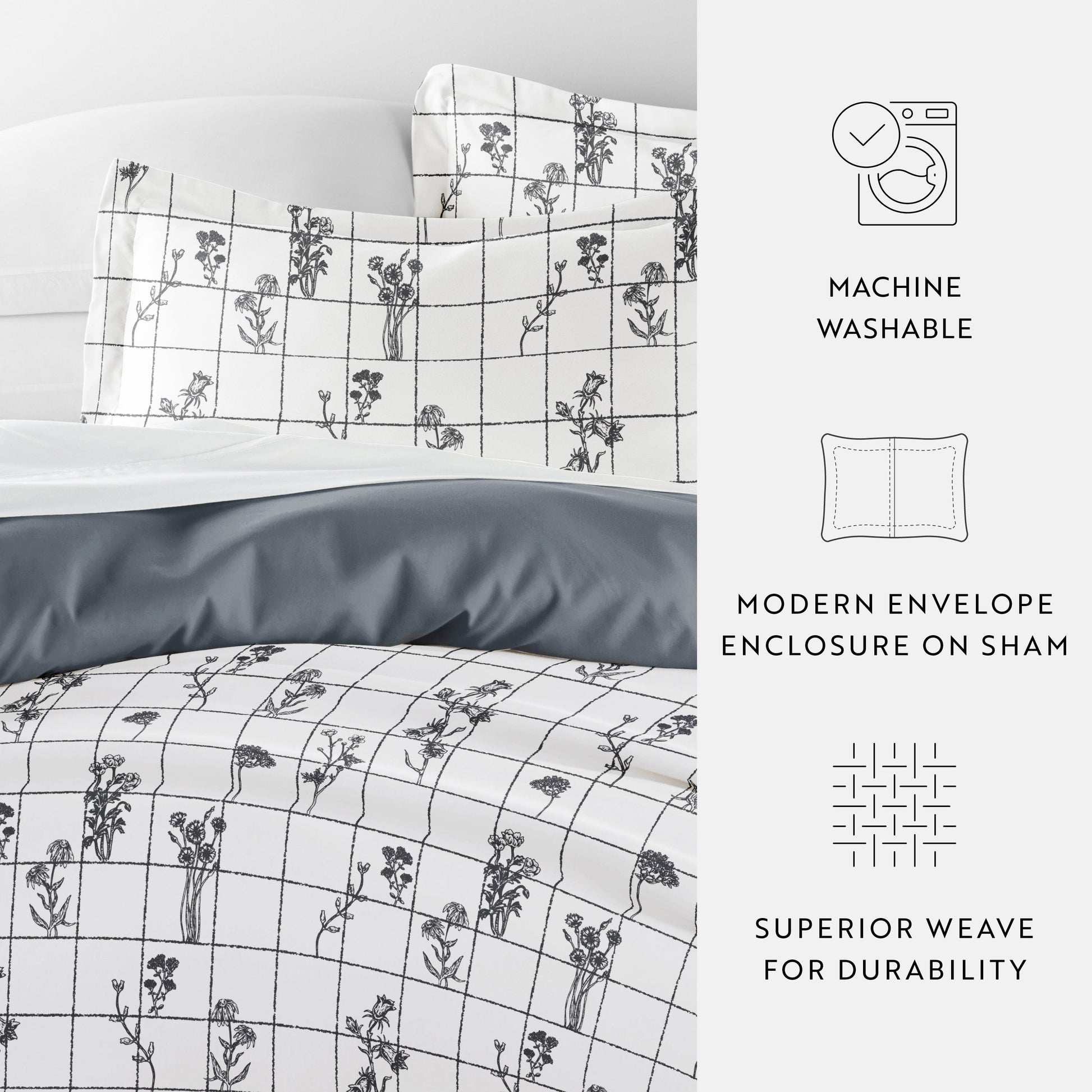 Flower Field Patterned Reversible Duvet Cover Set