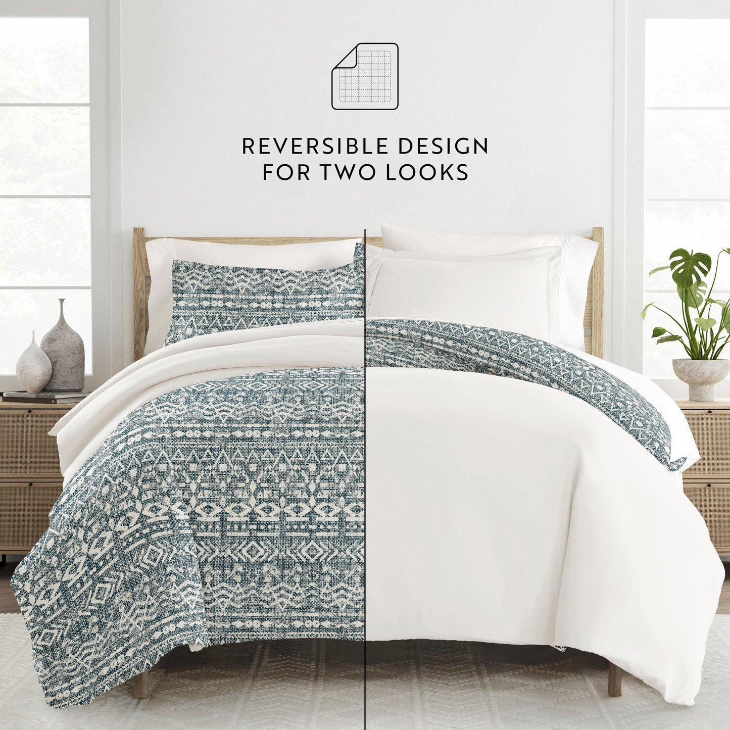 Modern Rustic Patterned Reversible Duvet Cover Set