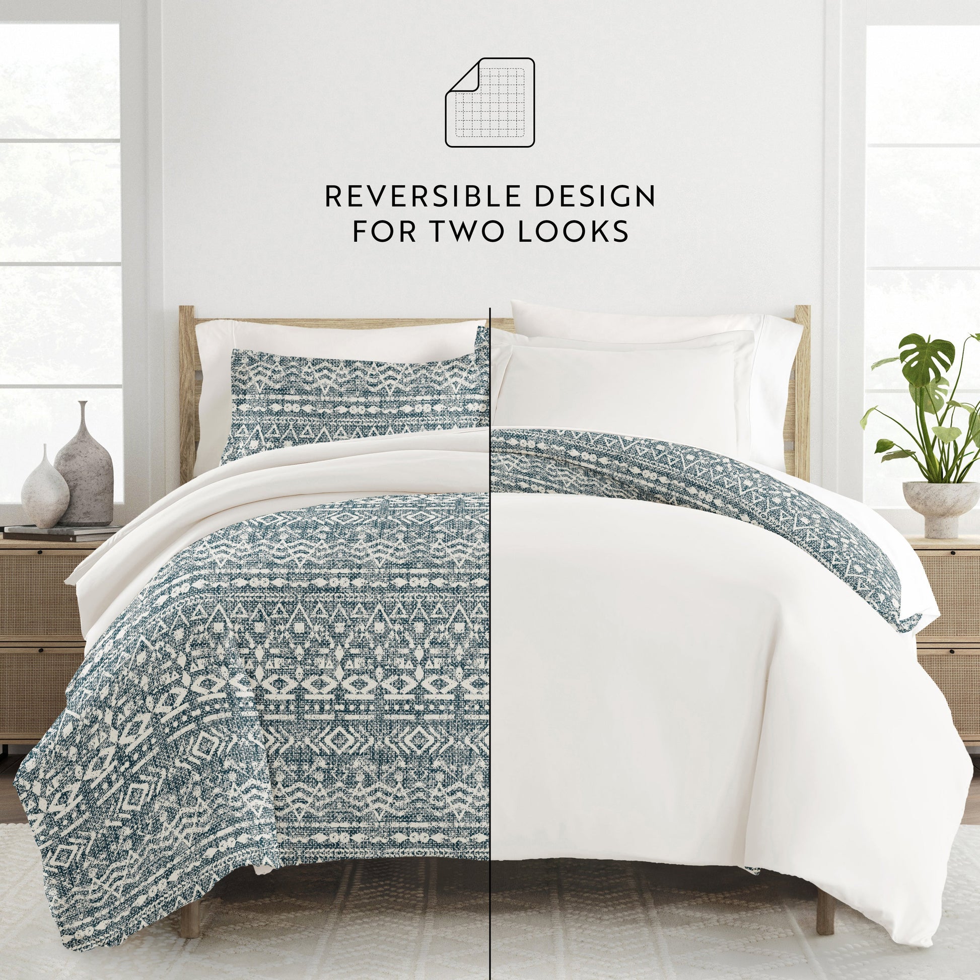 Modern Rustic Patterned Reversible Duvet Cover Set