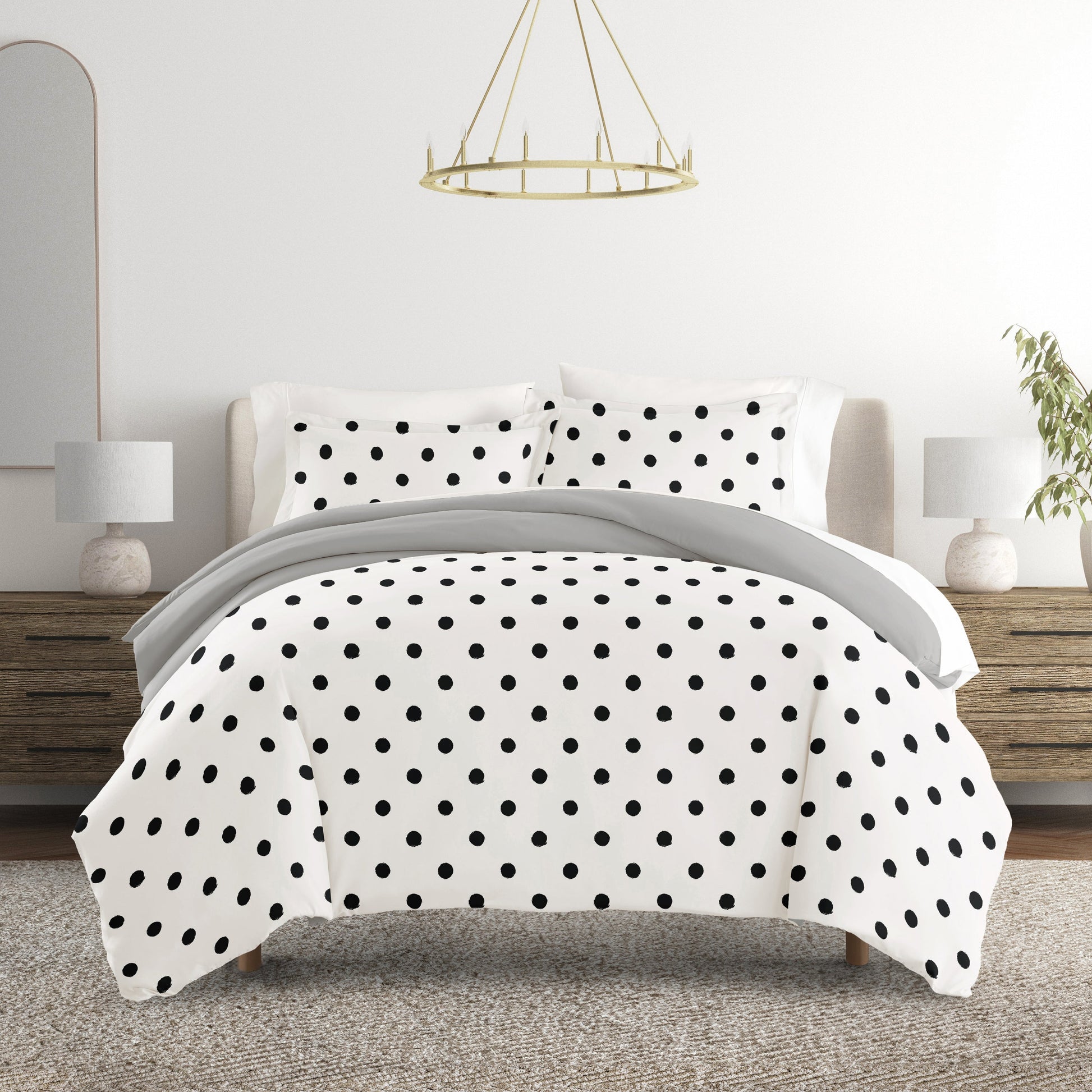 Painted Polkadot Patterned Reversible Duvet Cover Set