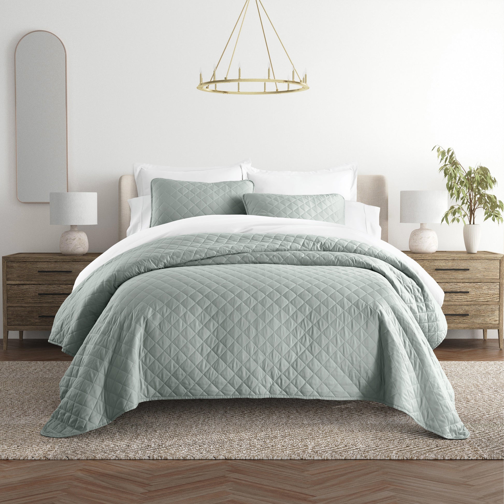 Lightweight Diamond Stitch Quilted Coverlet Set