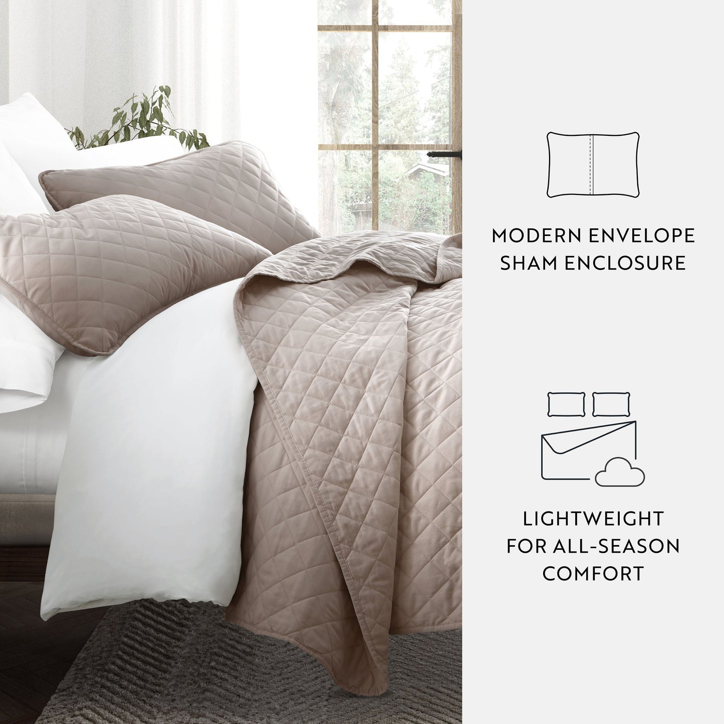 Lightweight Diamond Stitch Quilted Coverlet Set