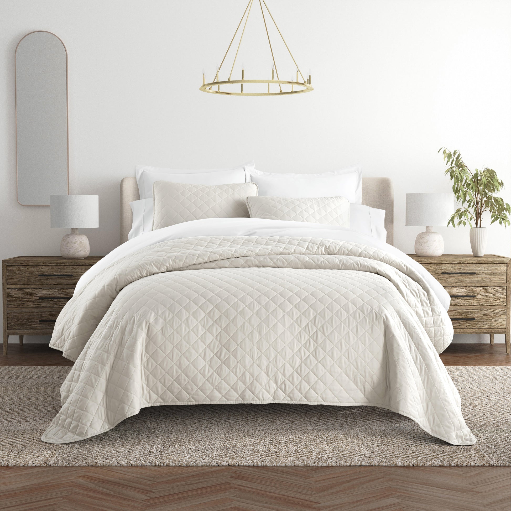 Lightweight Diamond Stitch Quilted Coverlet Set