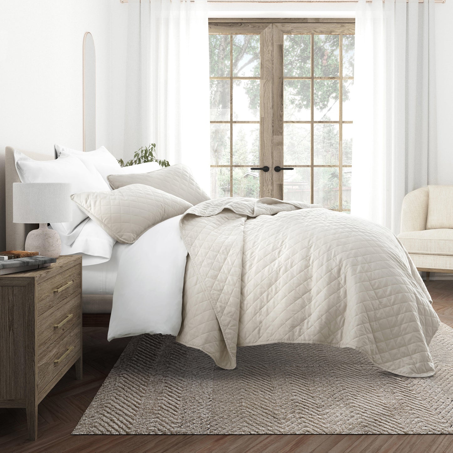 Lightweight Diamond Stitch Quilted Coverlet Set