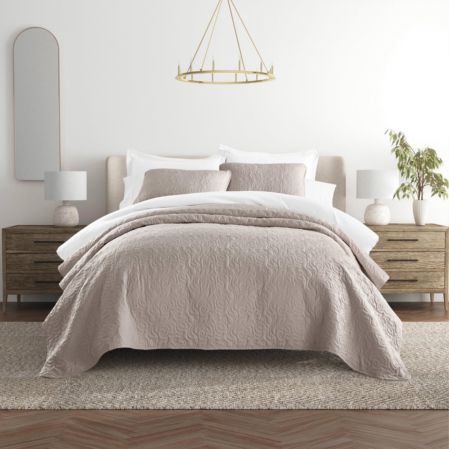 Lightweight Floral Stitch Quilted Coverlet Set
