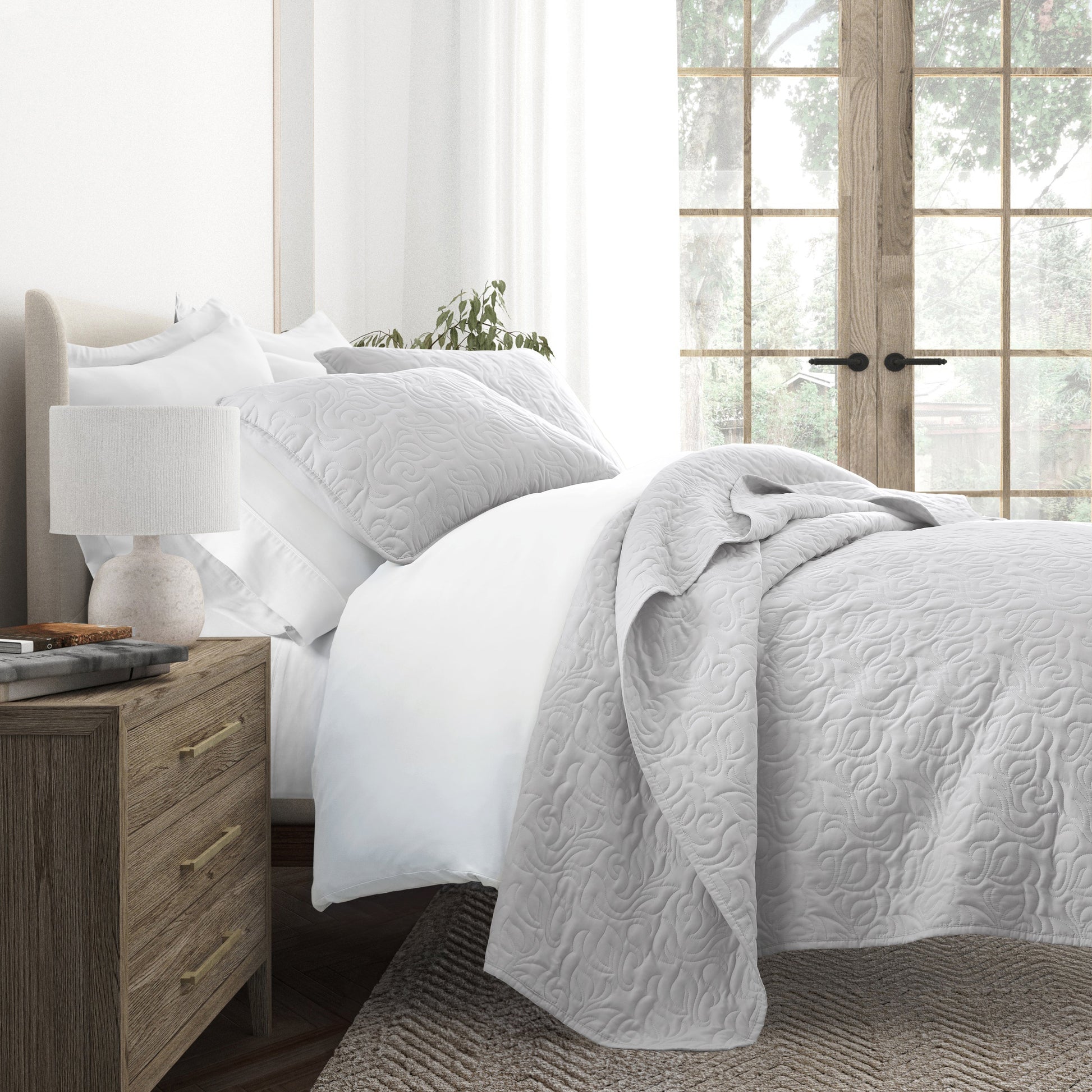 Lightweight Floral Stitch Quilted Coverlet Set