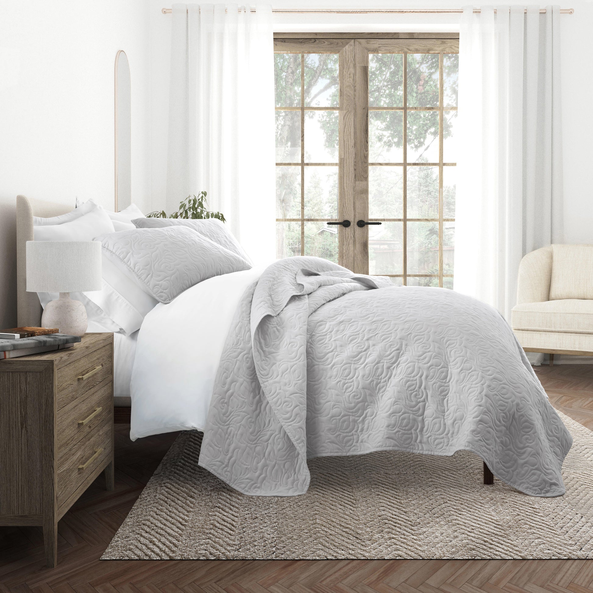 Lightweight Floral Stitch Quilted Coverlet Set
