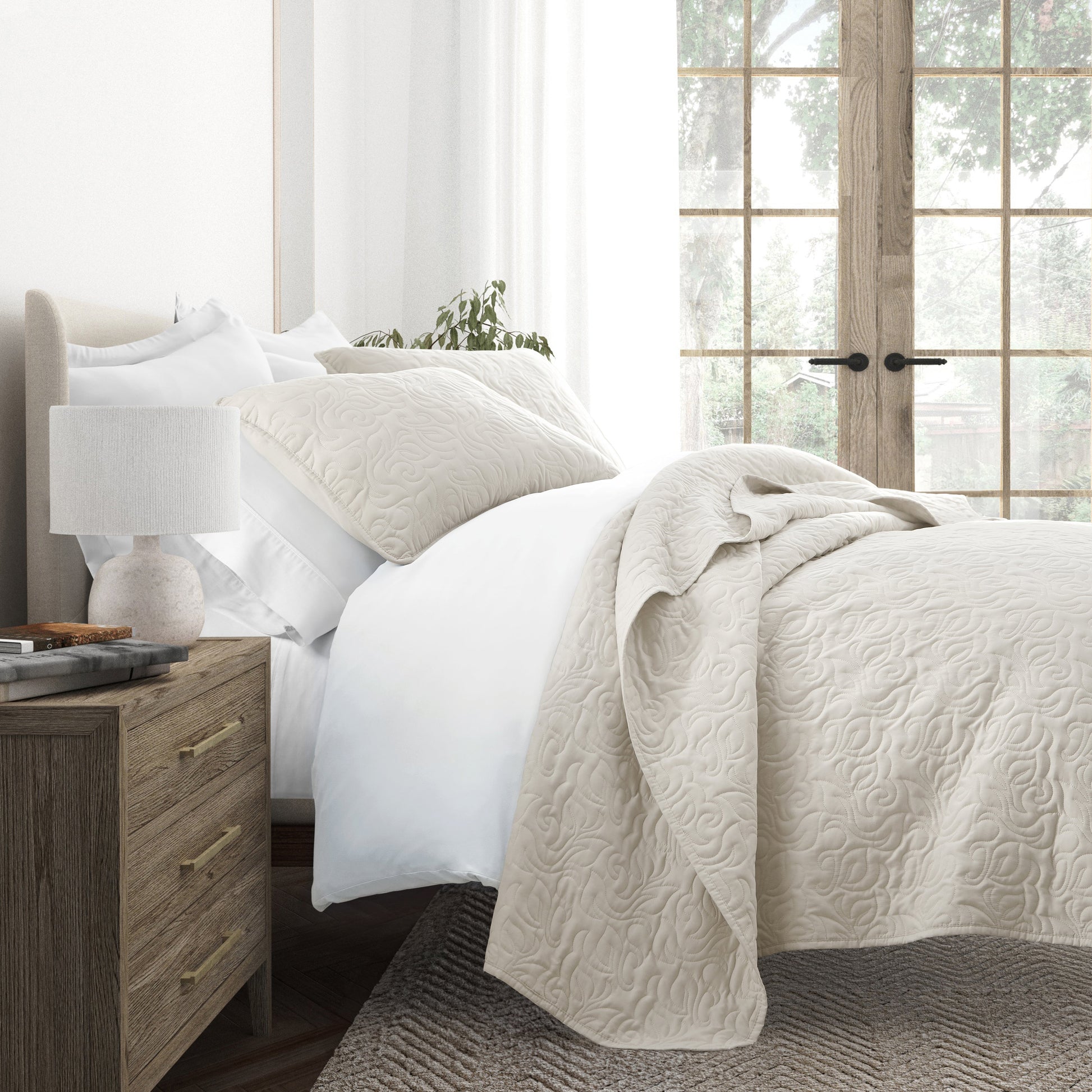 Lightweight Floral Stitch Quilted Coverlet Set