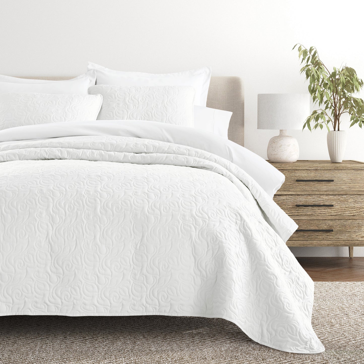 Lightweight Floral Stitch Quilted Coverlet Set