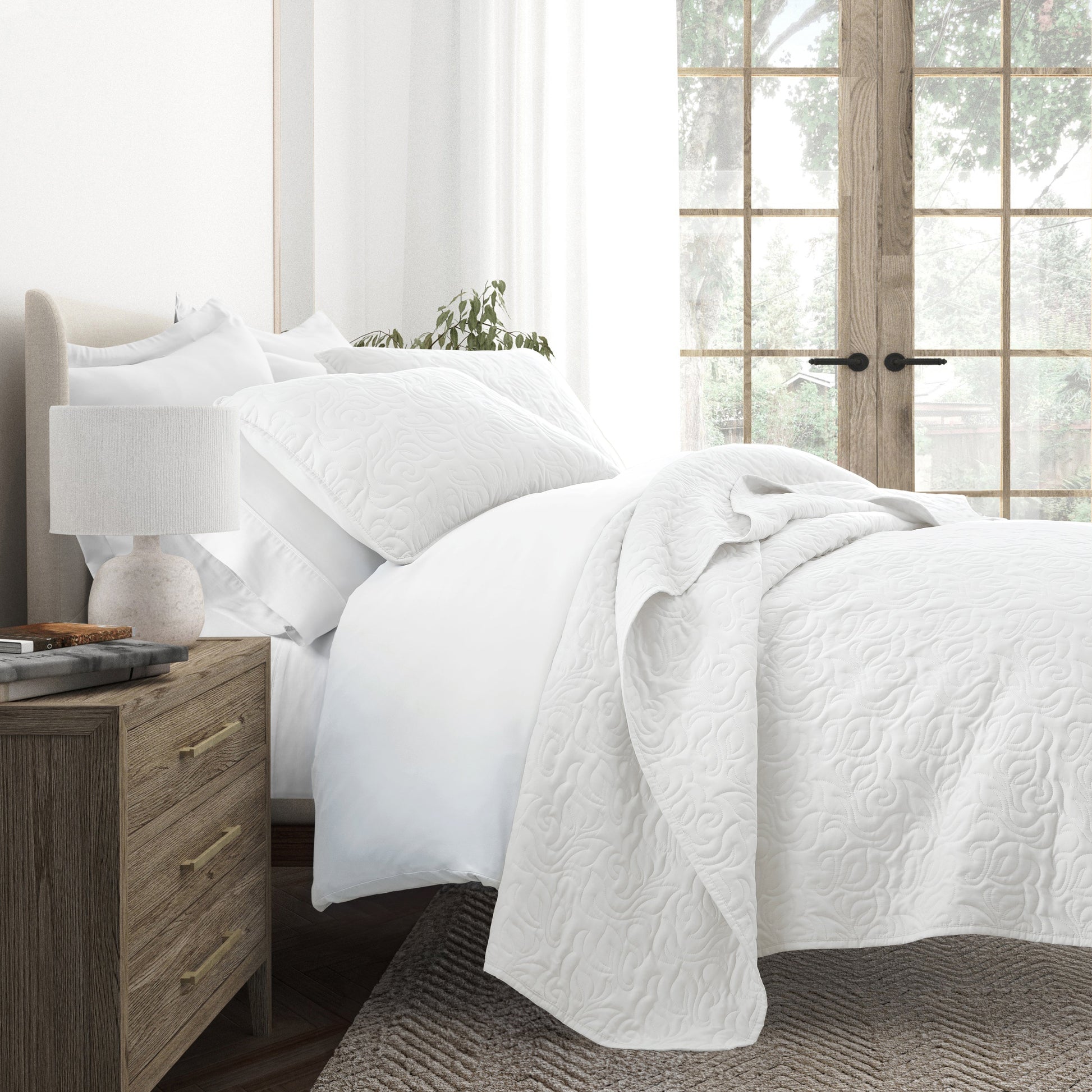 Lightweight Floral Stitch Quilted Coverlet Set