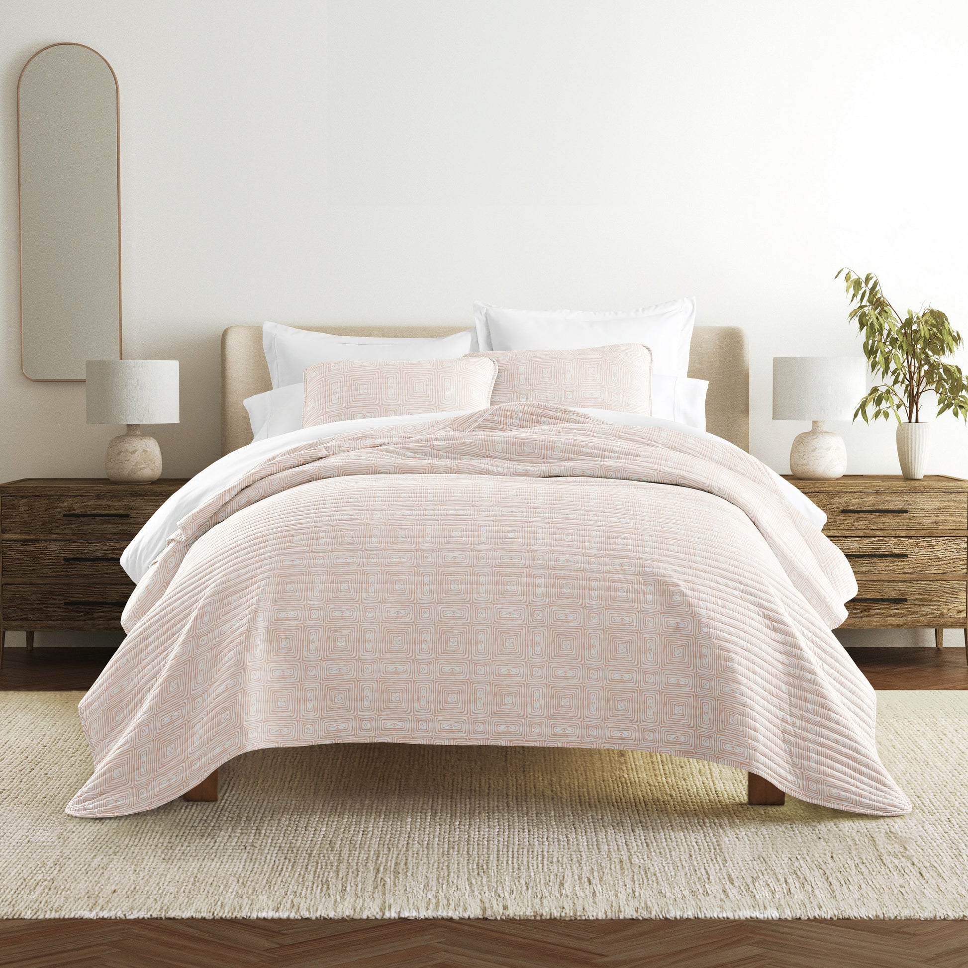 Geometric Maze Patterned Quilted Coverlet Set