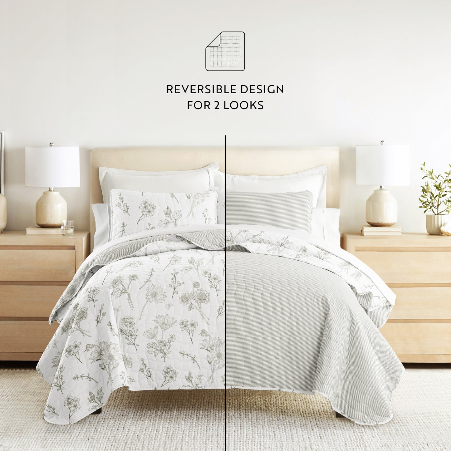 Blooming Daisy Patterned Quilted Coverlet Set