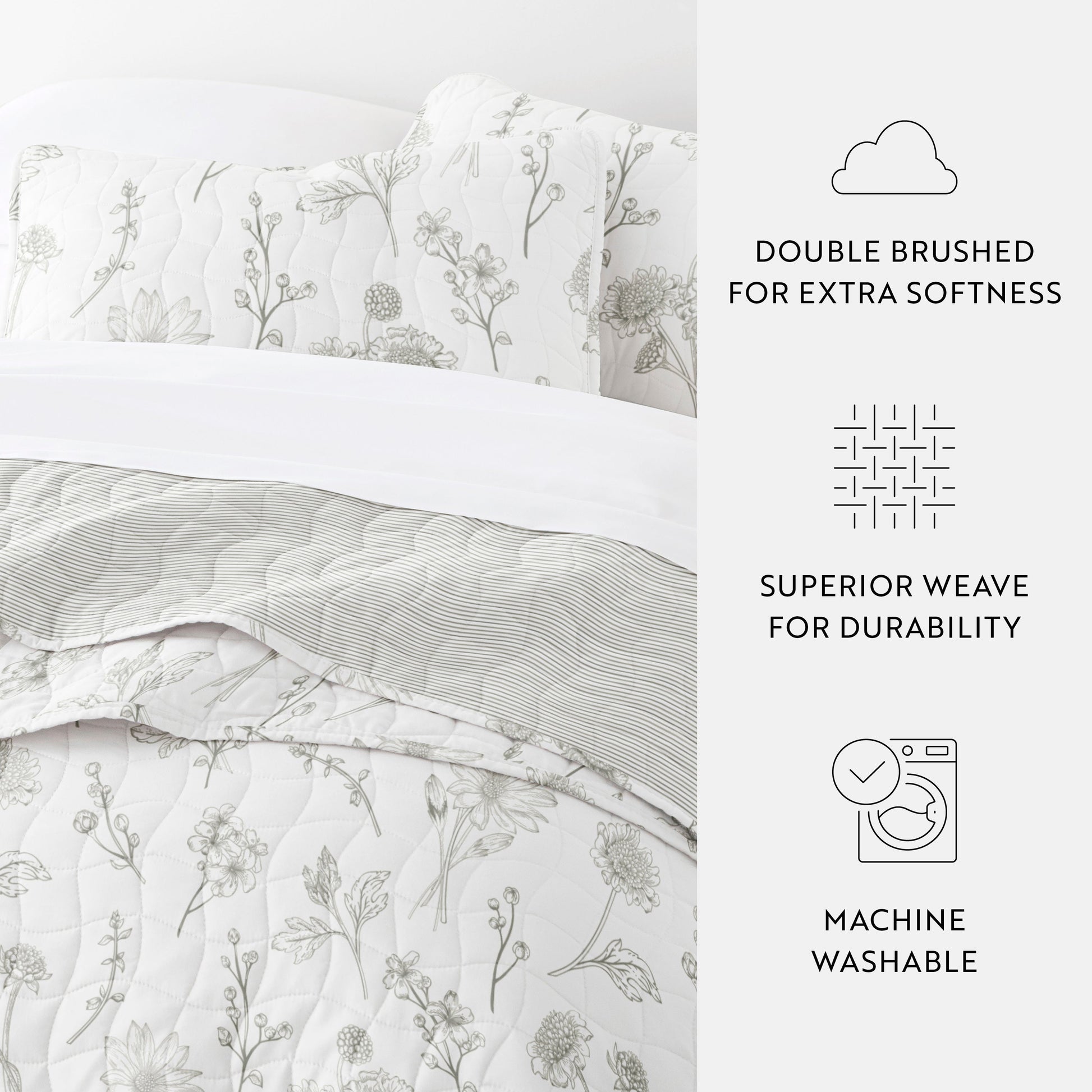 Blooming Daisy Patterned Quilted Coverlet Set
