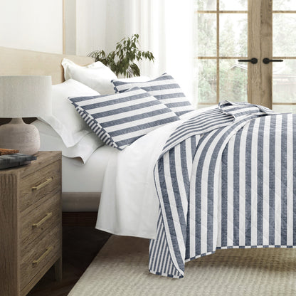 Classic Stripe Patterned Quilted Coverlet Set