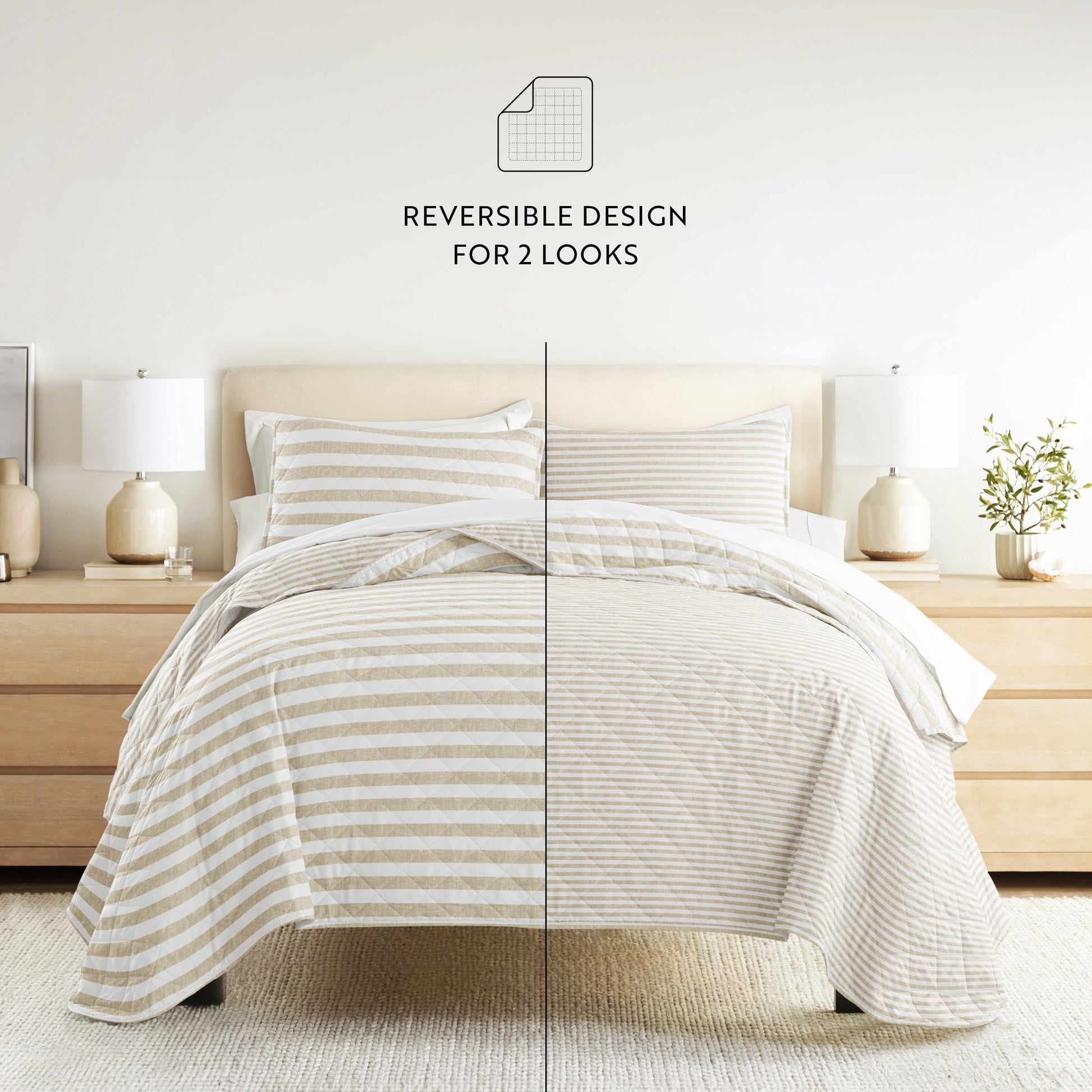 Classic Stripe Patterned Quilted Coverlet Set