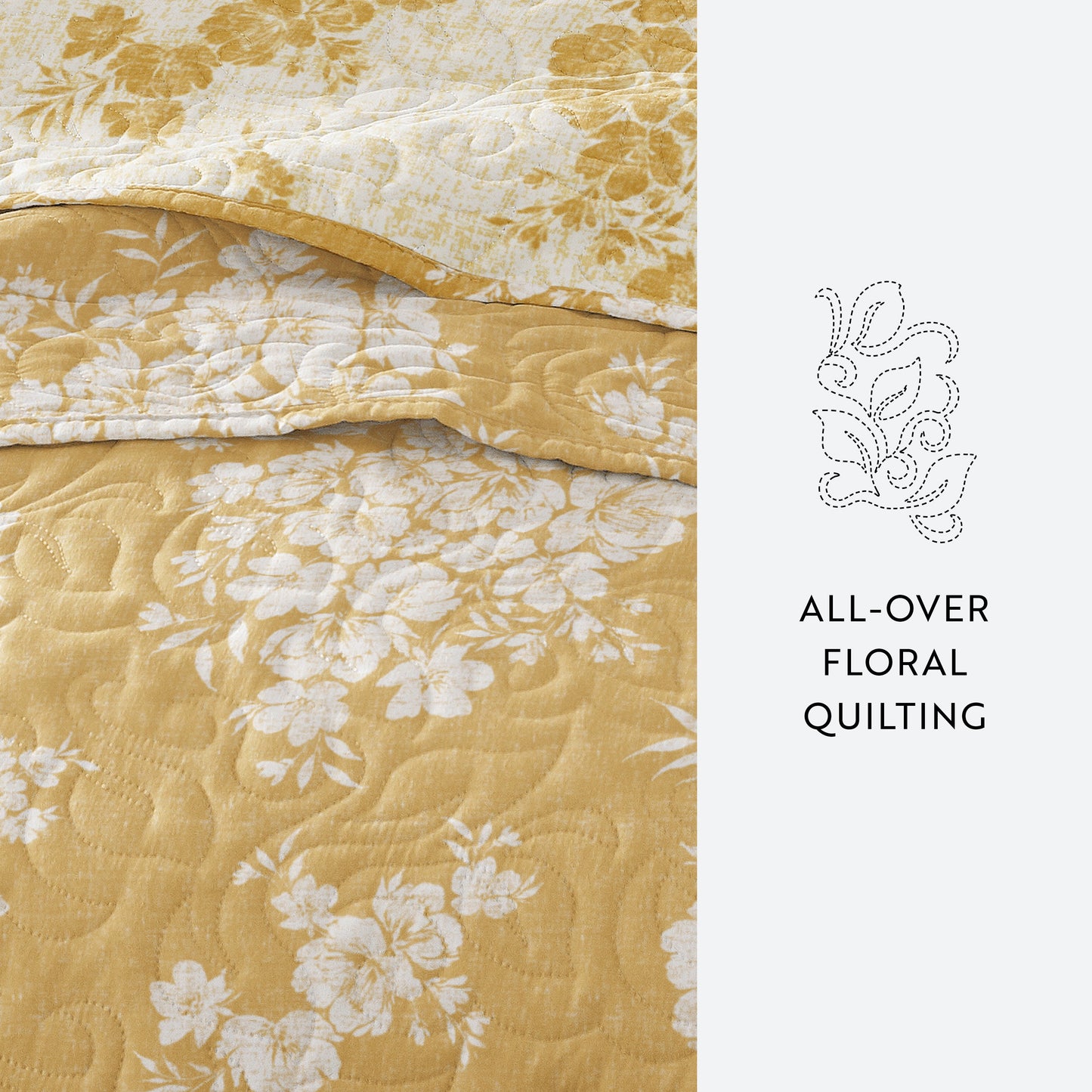 Distressed Bouquet Patterned Quilted Coverlet Set
