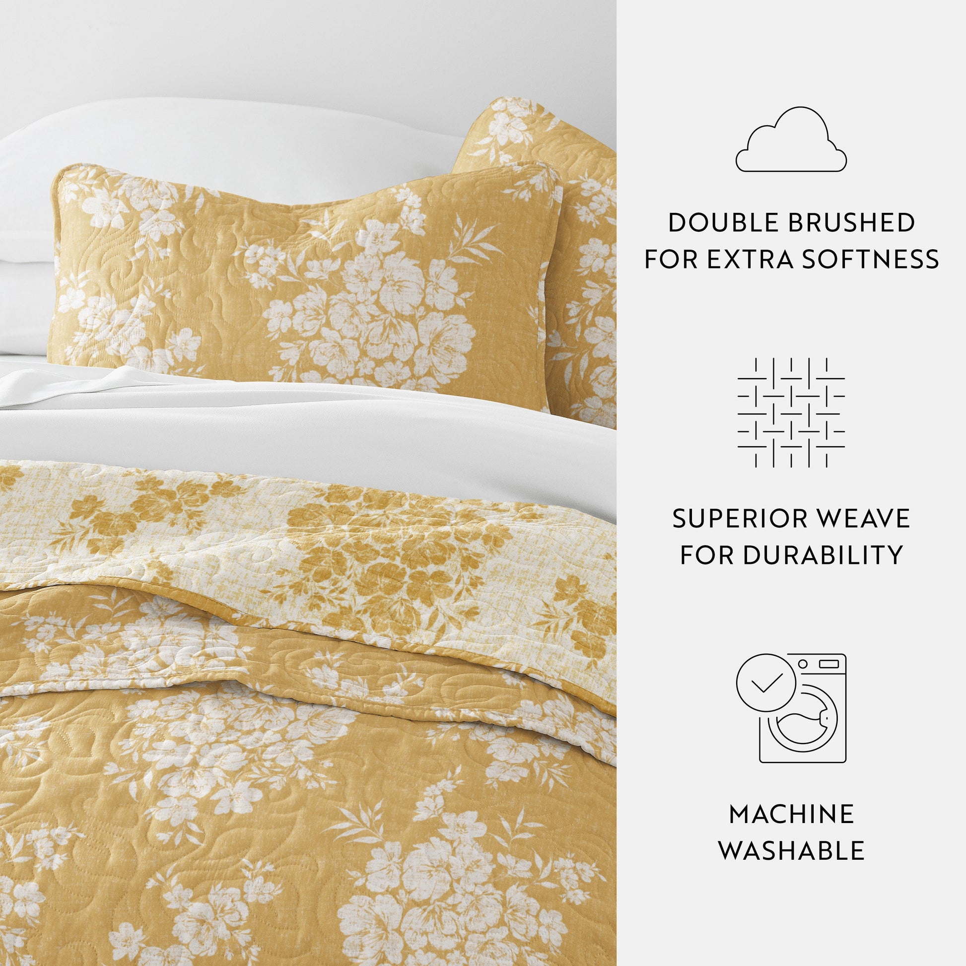 Distressed Bouquet Patterned Quilted Coverlet Set