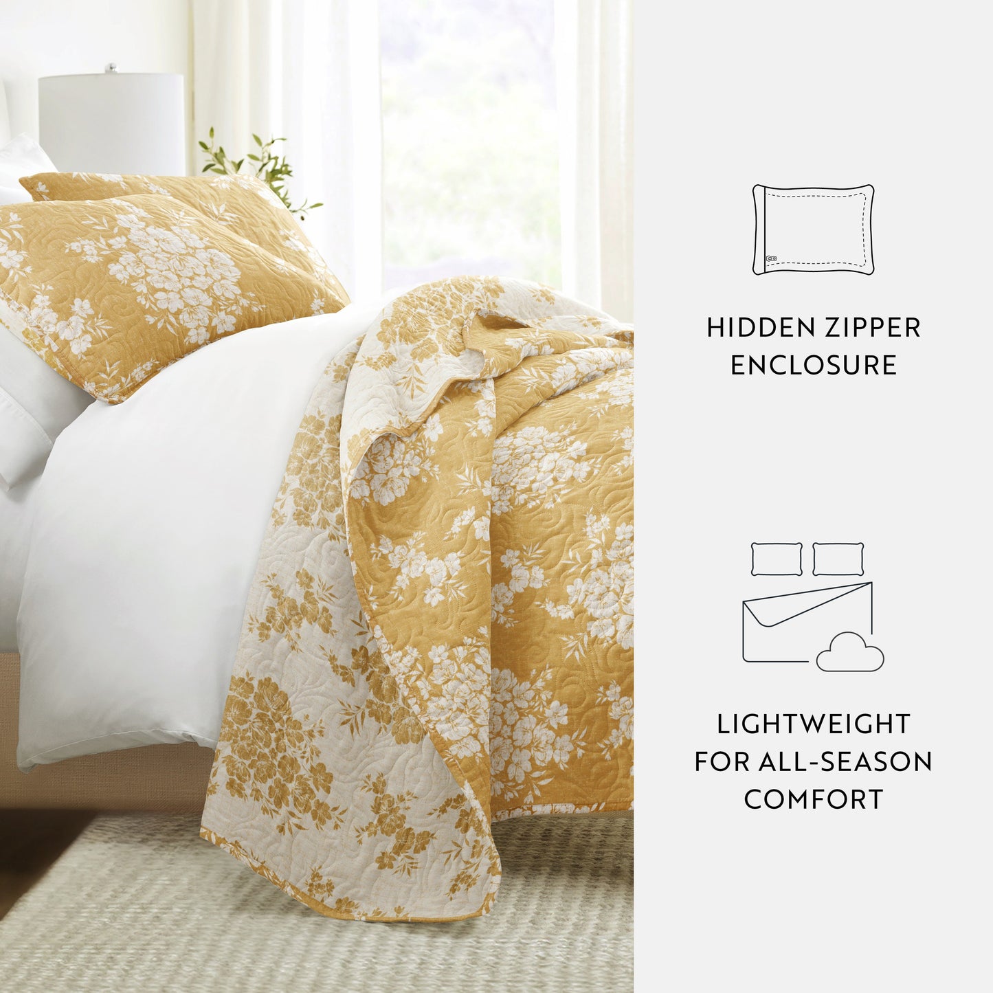 Distressed Bouquet Patterned Quilted Coverlet Set