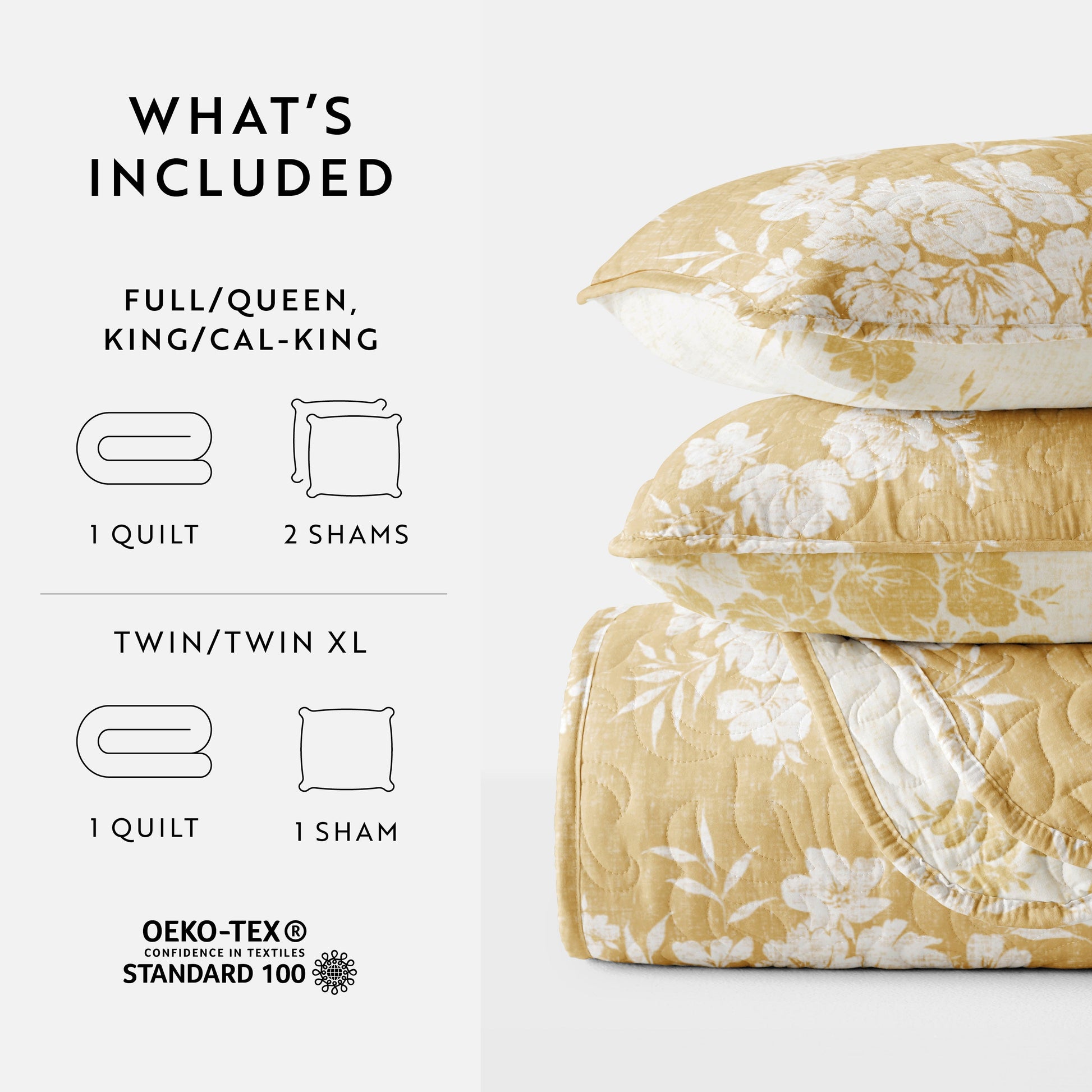 Distressed Bouquet Patterned Quilted Coverlet Set