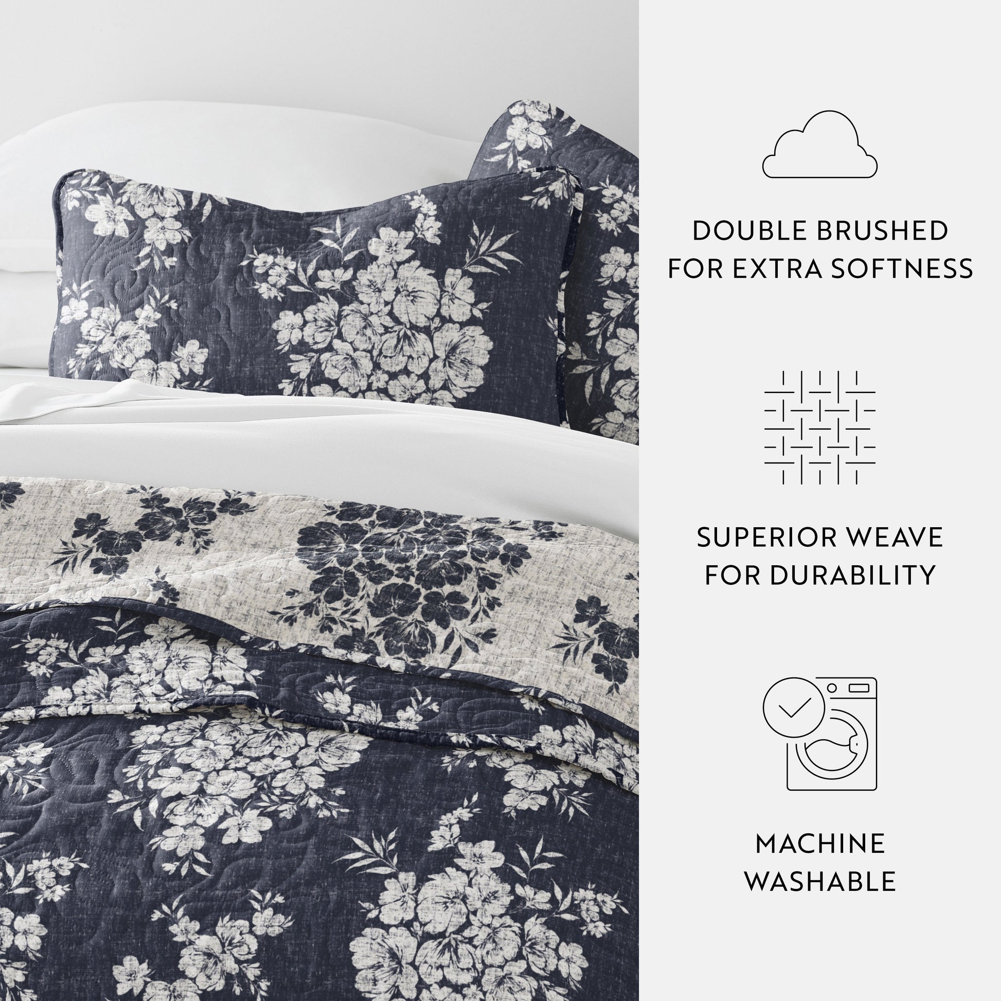 Distressed Bouquet Patterned Quilted Coverlet Set