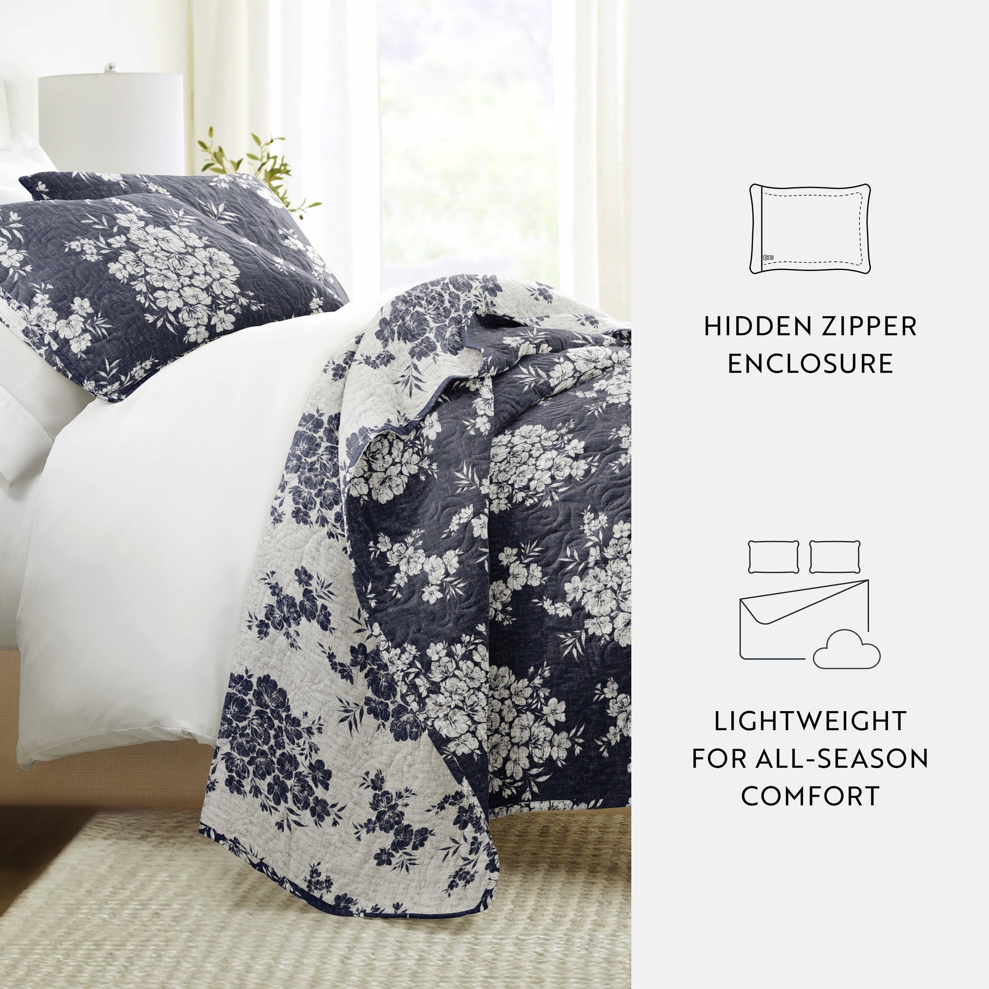 Distressed Bouquet Patterned Quilted Coverlet Set
