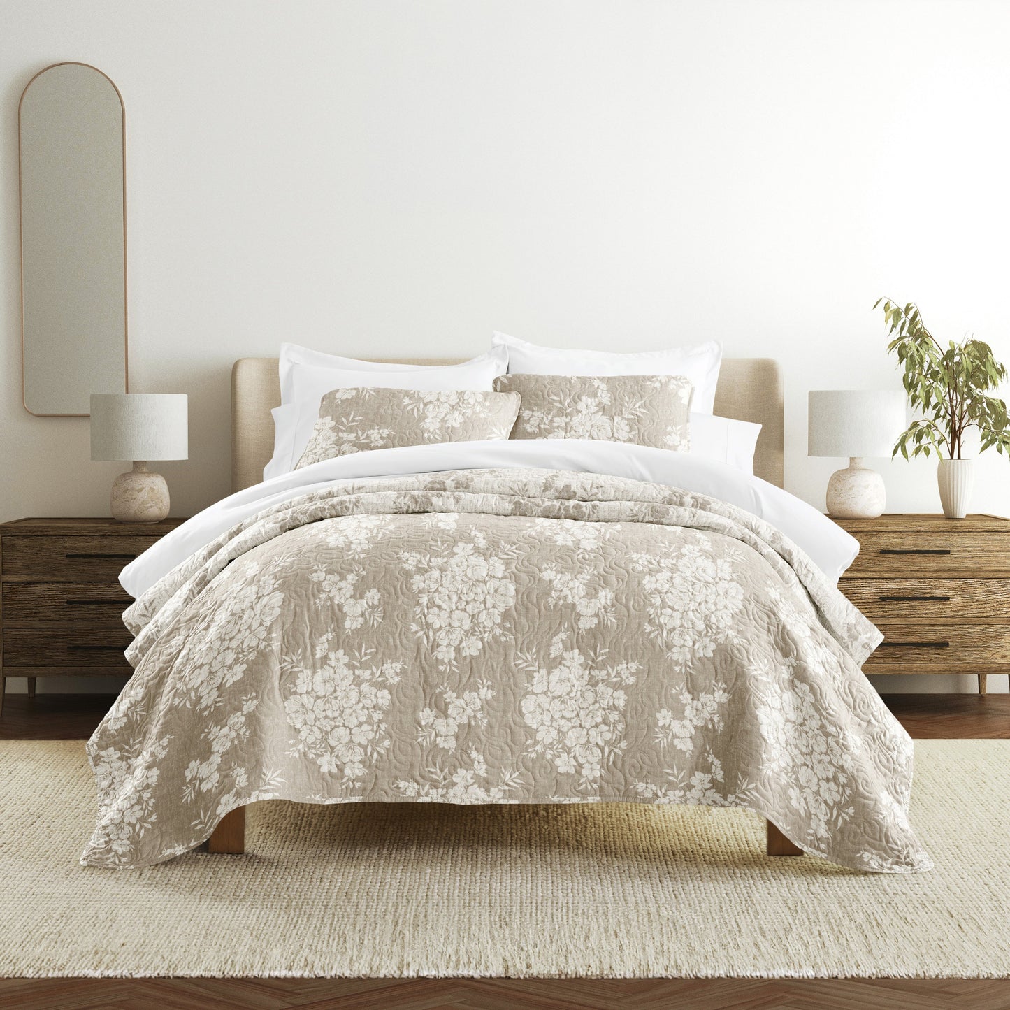 Distressed Bouquet Patterned Quilted Coverlet Set