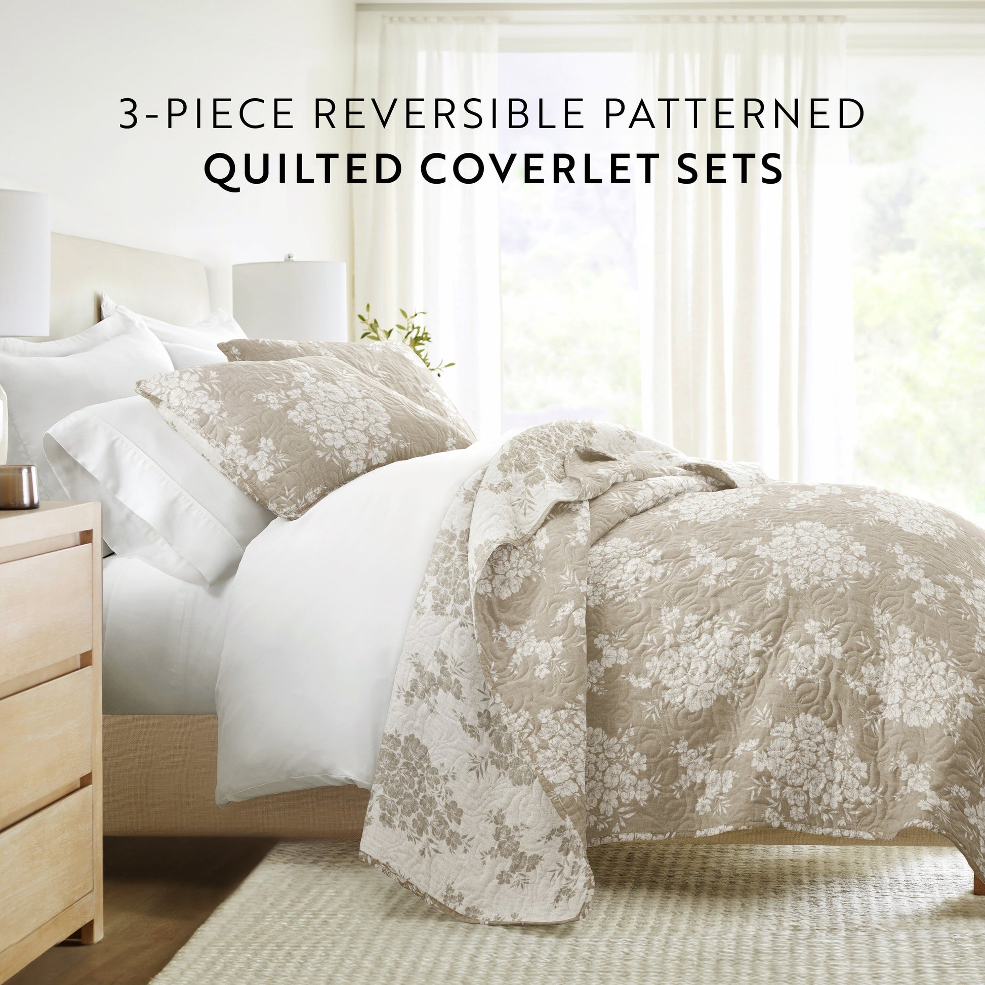 Distressed Bouquet Patterned Quilted Coverlet Set