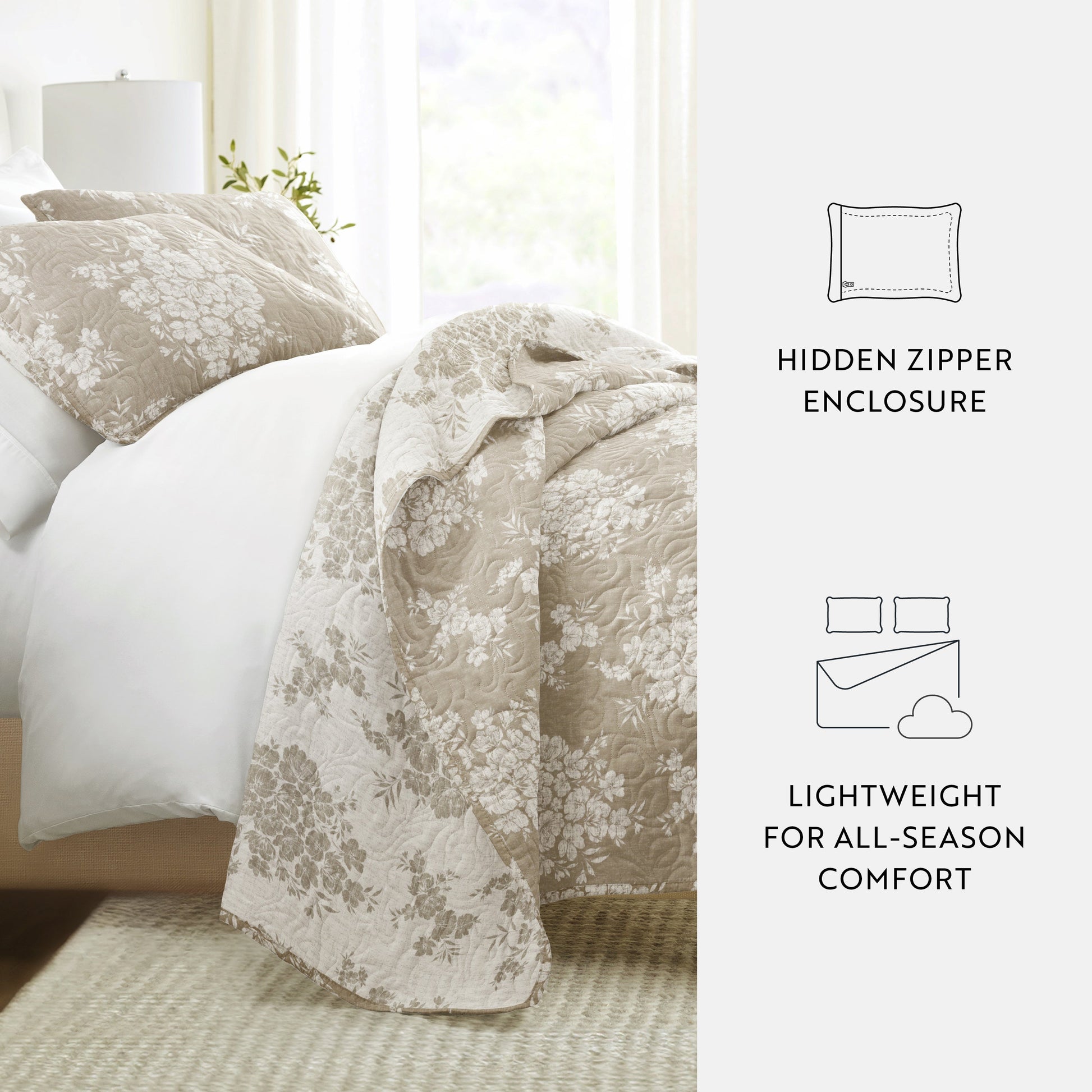 Distressed Bouquet Patterned Quilted Coverlet Set