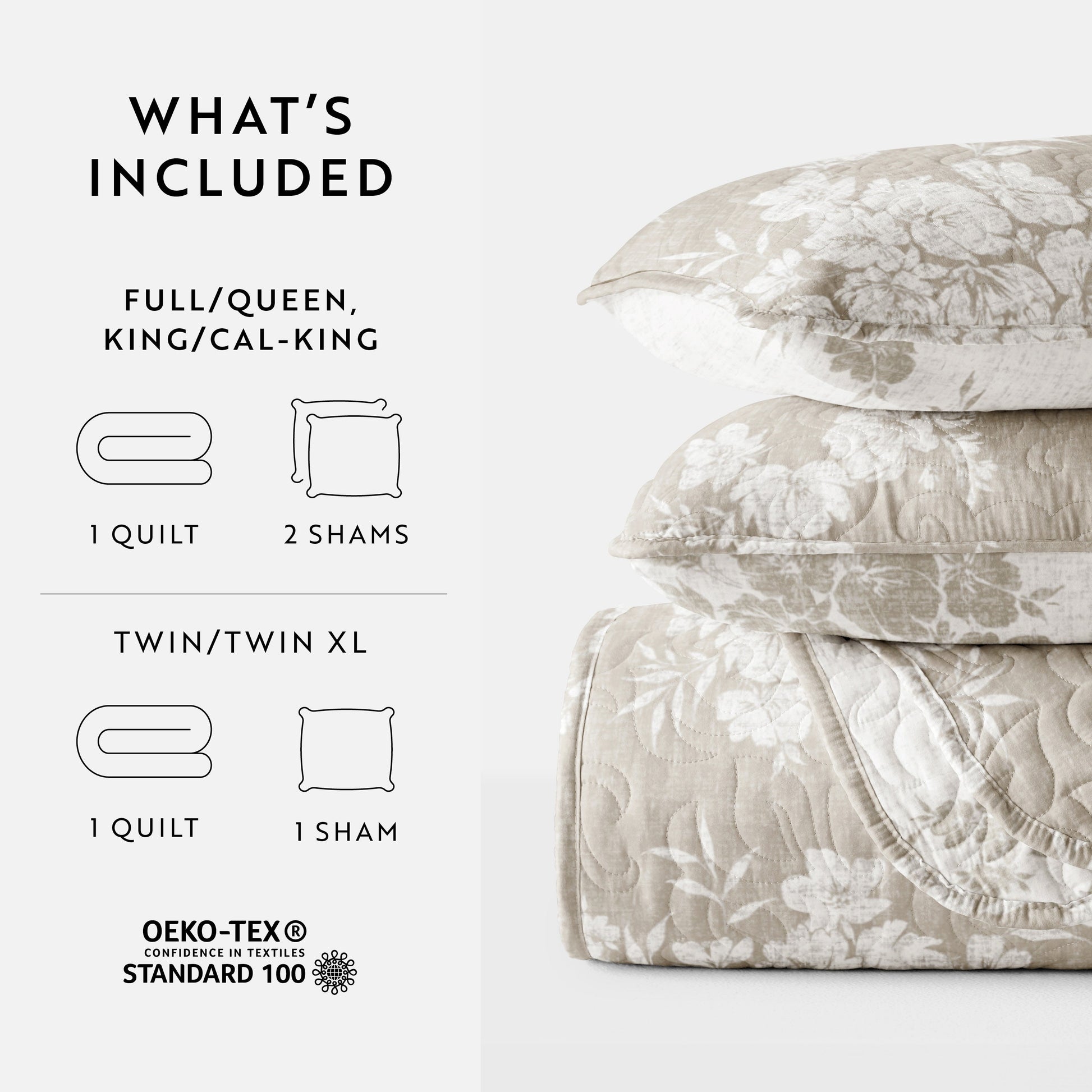 Distressed Bouquet Patterned Quilted Coverlet Set