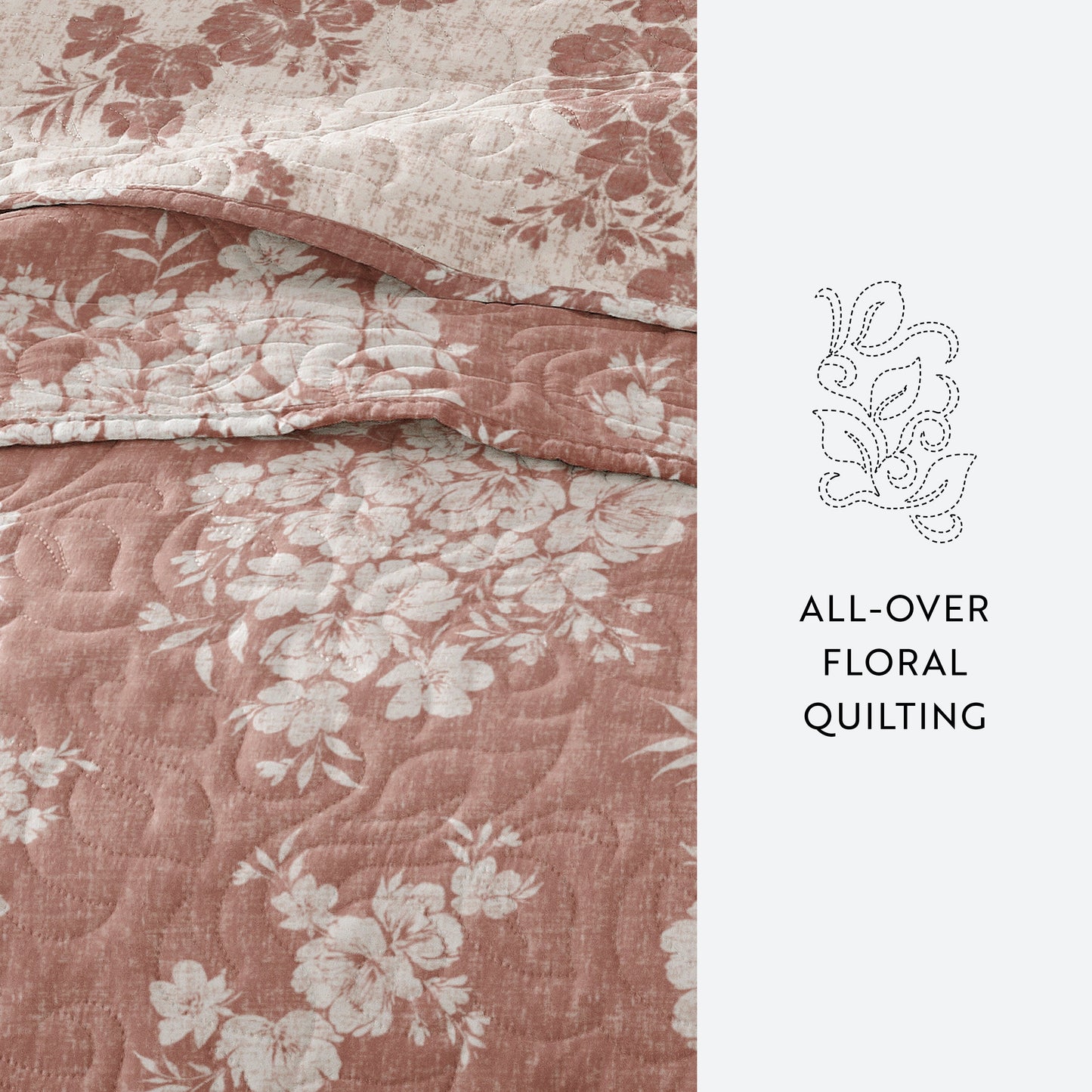 Distressed Bouquet Patterned Quilted Coverlet Set