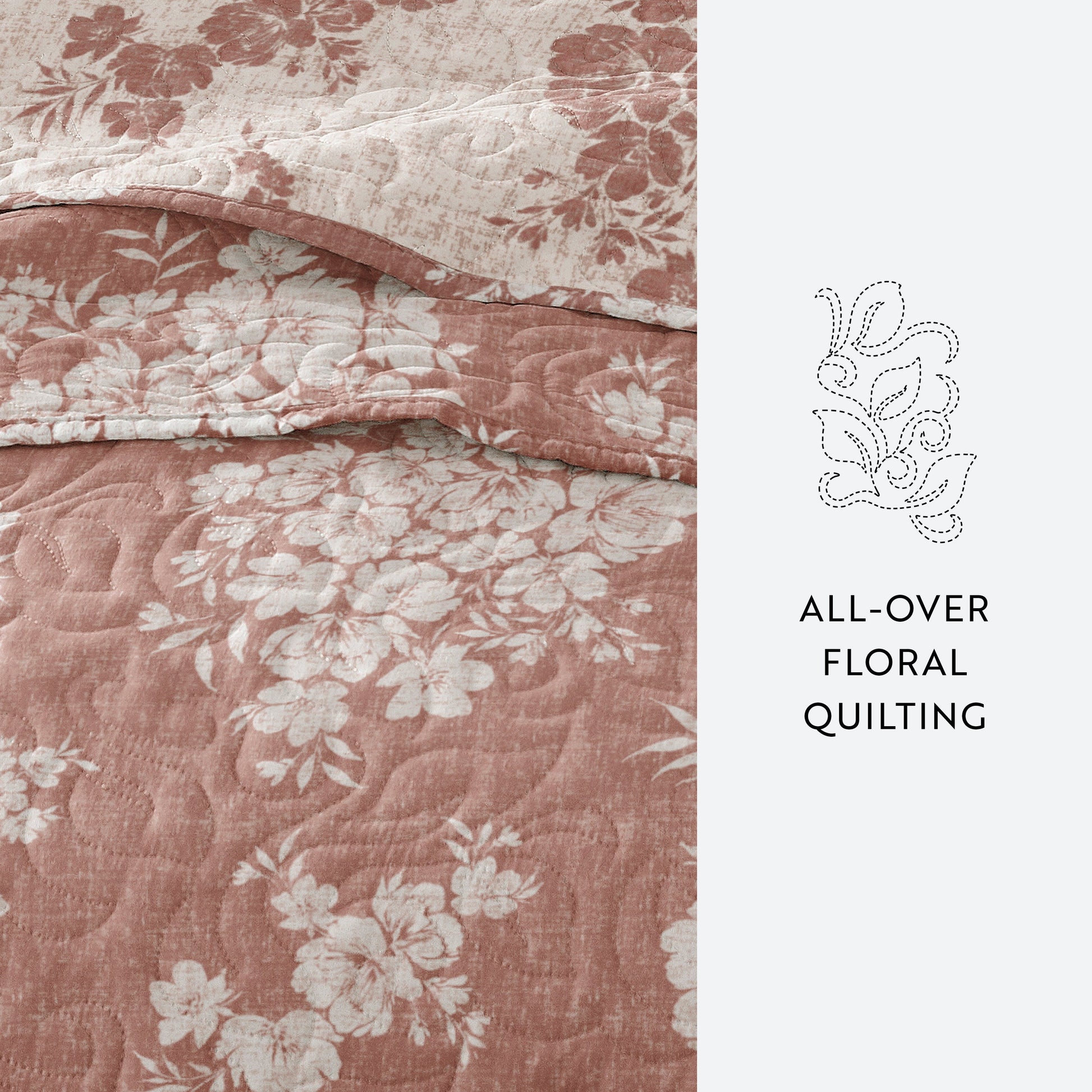 Distressed Bouquet Patterned Quilted Coverlet Set